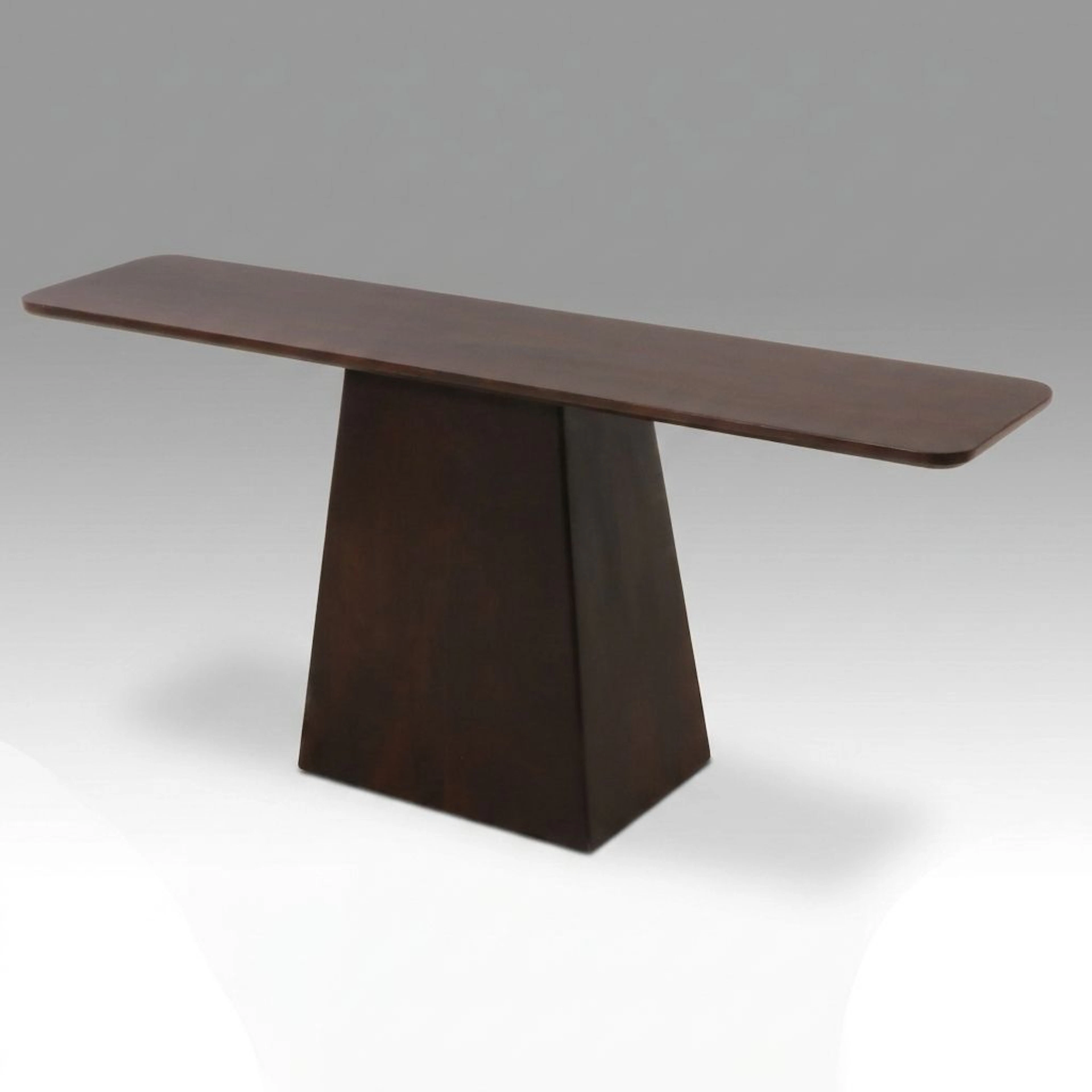 Mid Century Modern Style Dark Stained Pedestal Console Table, 21st Century
