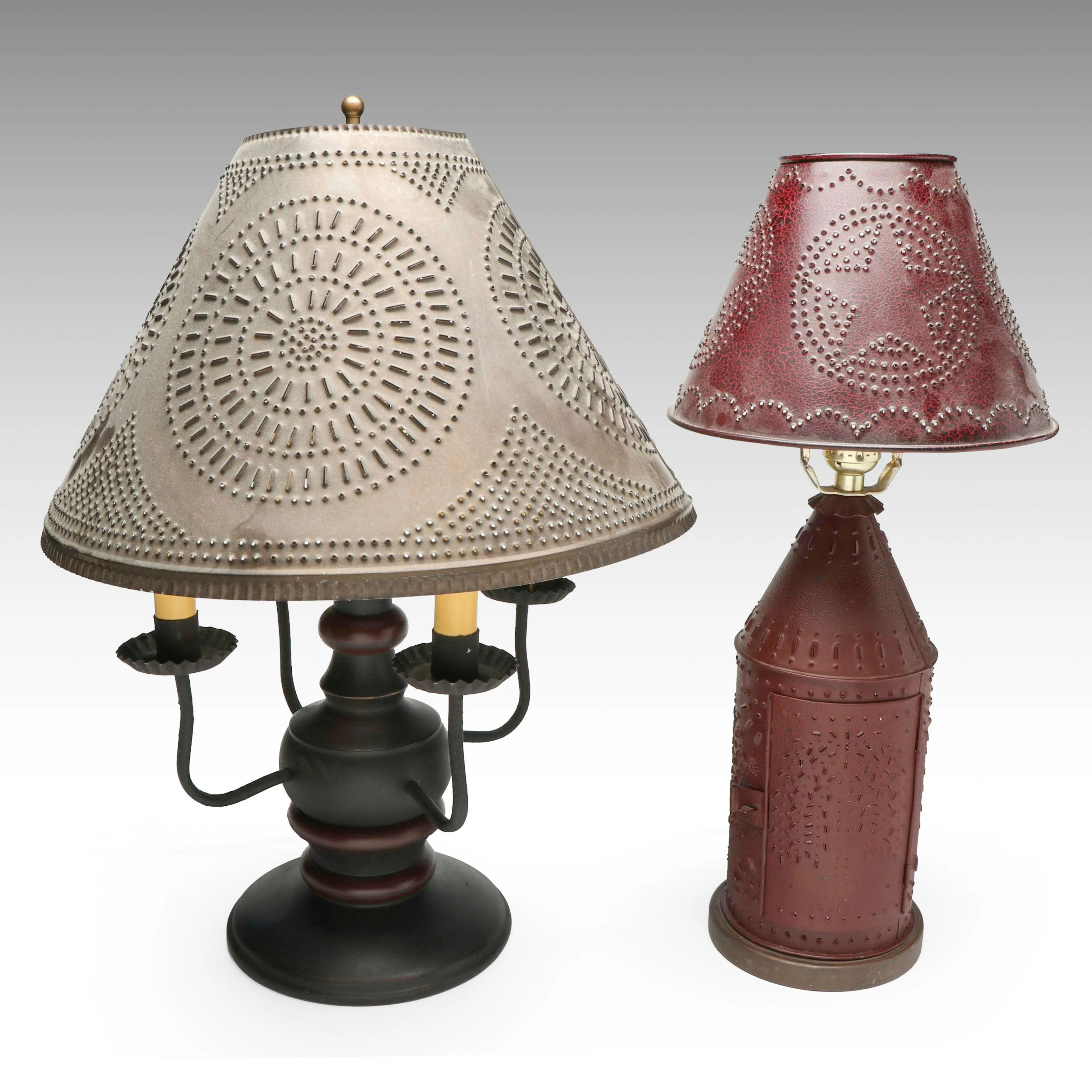 Colonial and Primitive Style Accent Lamps with Punched Tin Shades