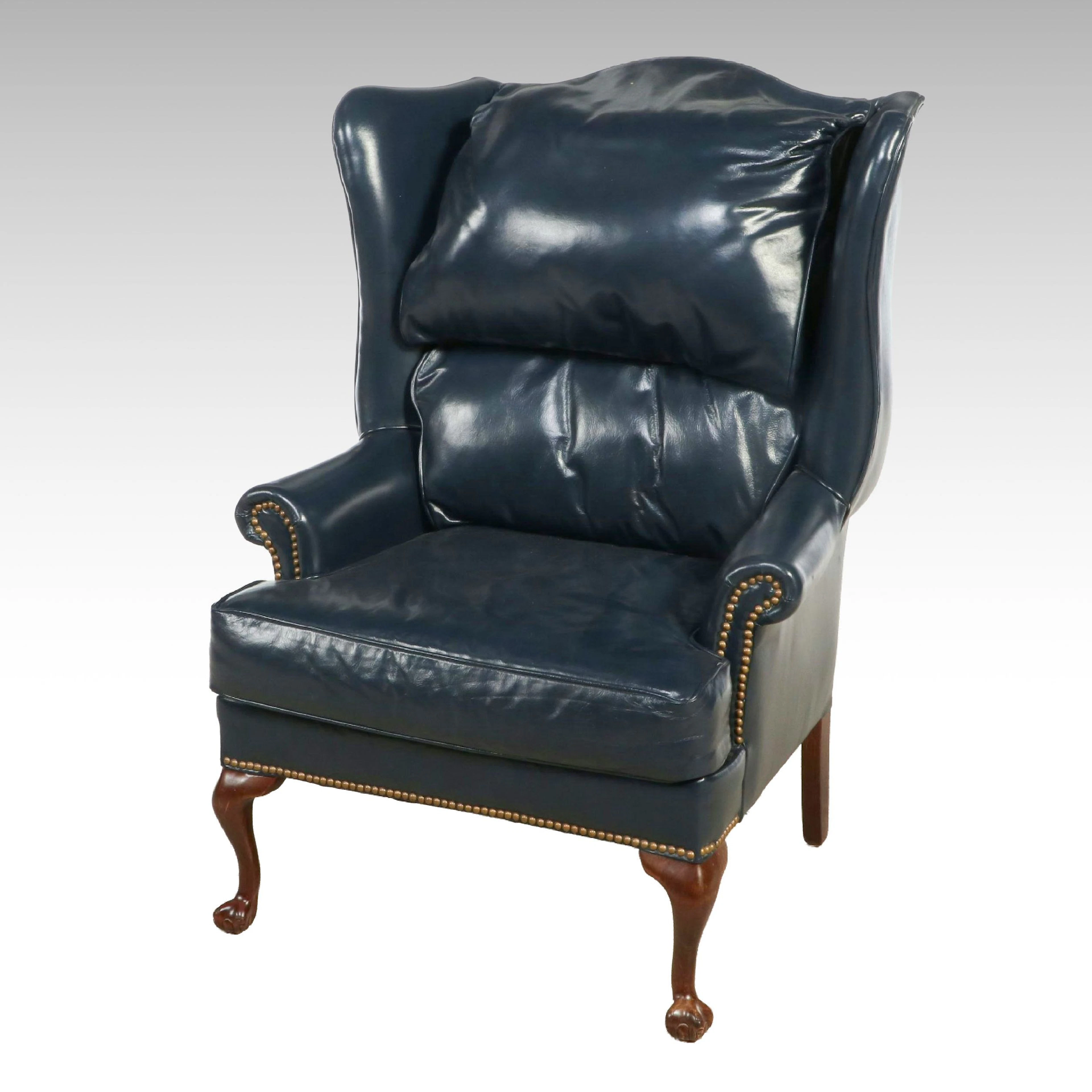 Formal Leather Inc. Chippendale Style Blue Leather Wingback Recliner