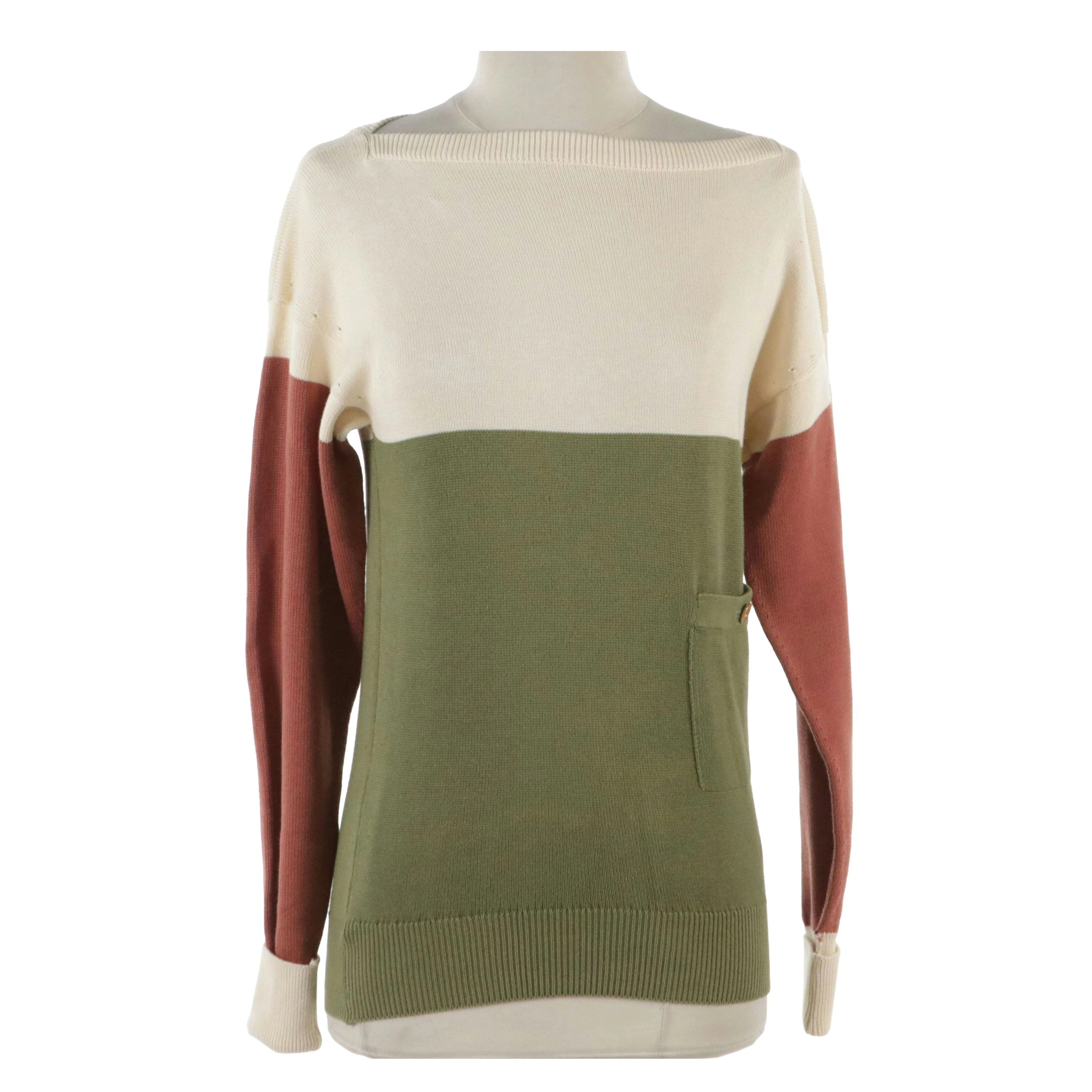 Chanel Vintage Colorblock Cotton Knit Sweater