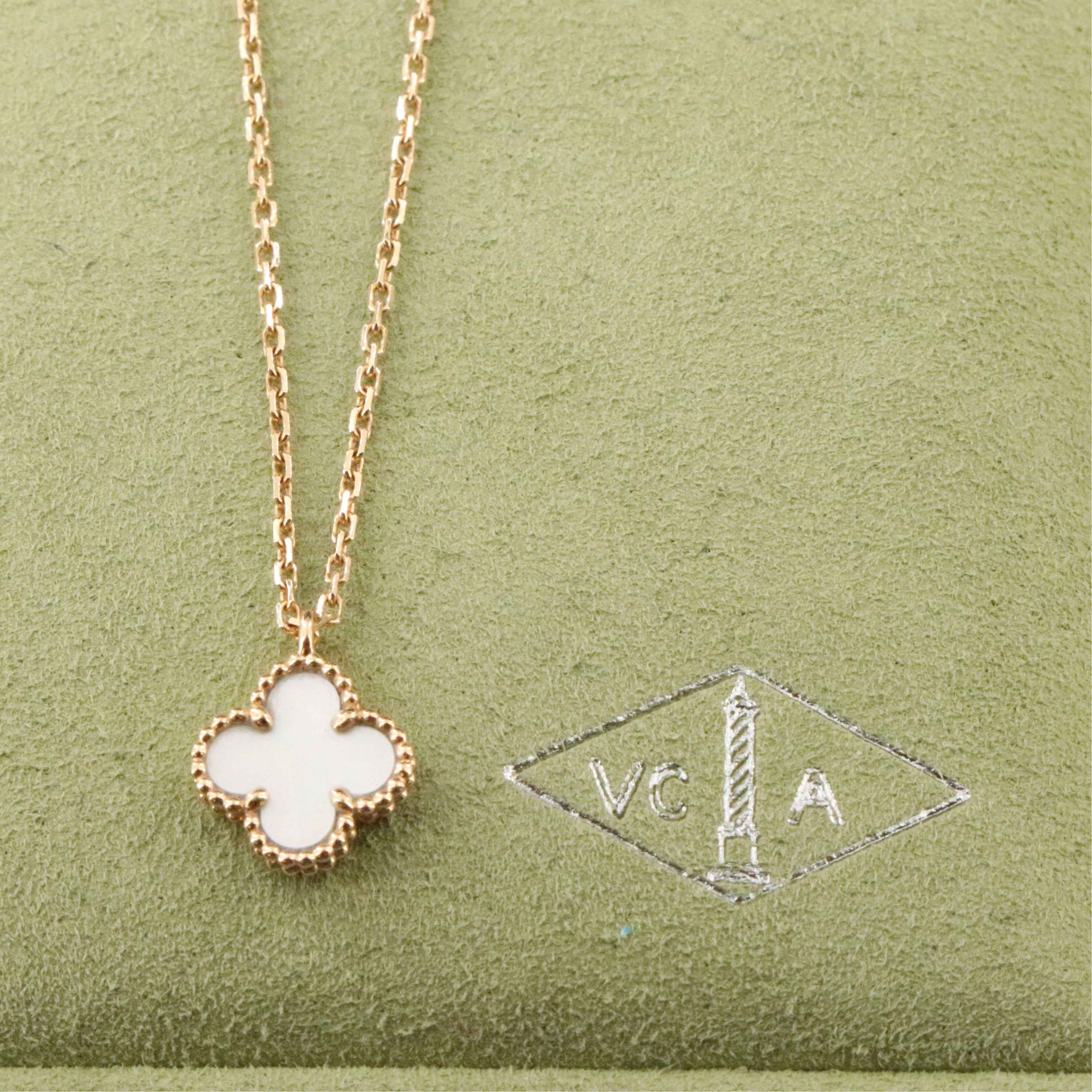 Van Cleef & Arpels Sweet Alhambra 18K Mother of Pearl Necklace with COA