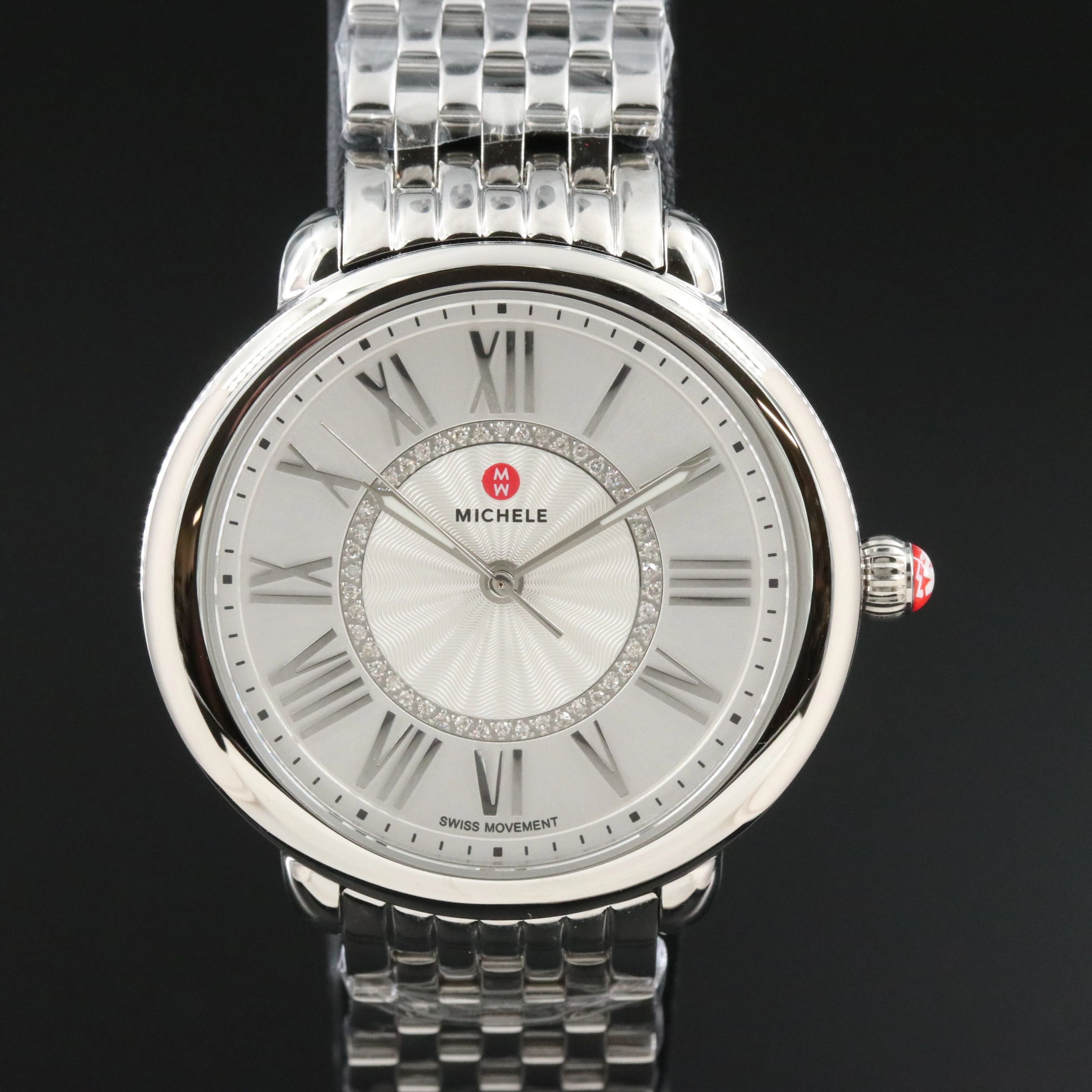 Michele Serein Diamond Dial Steel Quartz Watch Ref. WM7695
