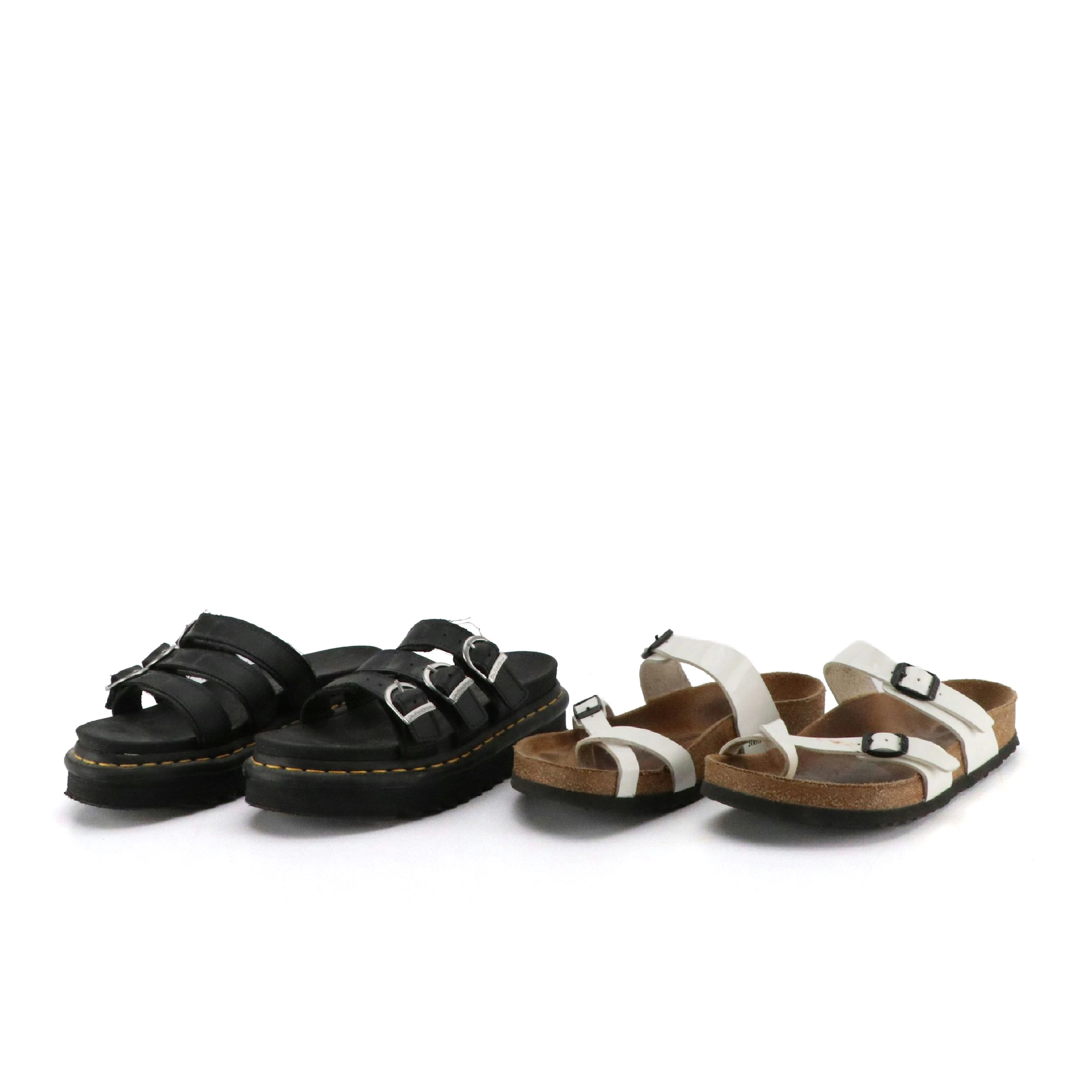 Dr. Martens Black Leather Blaire Slides, Birkenstock Patent Leather Sandals
