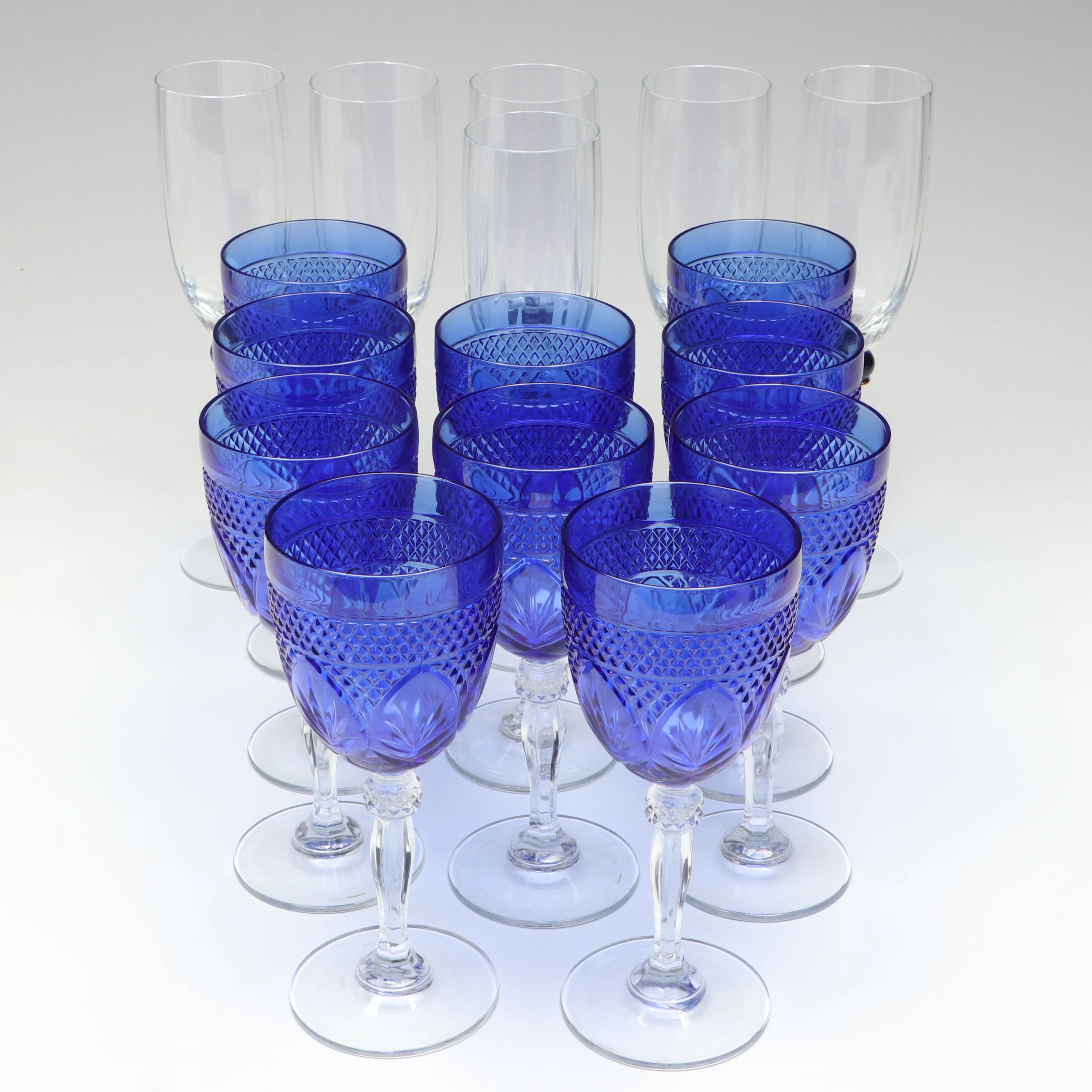 Cristal D'Arques - Durand "Antique Sapphire Blue" Goblets with Champagne Flutes