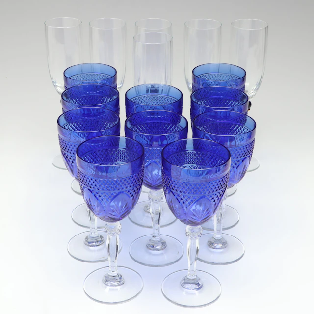 Cristal D'Arques - Durand "Antique Sapphire Blue" Goblets with Champagne Flutes