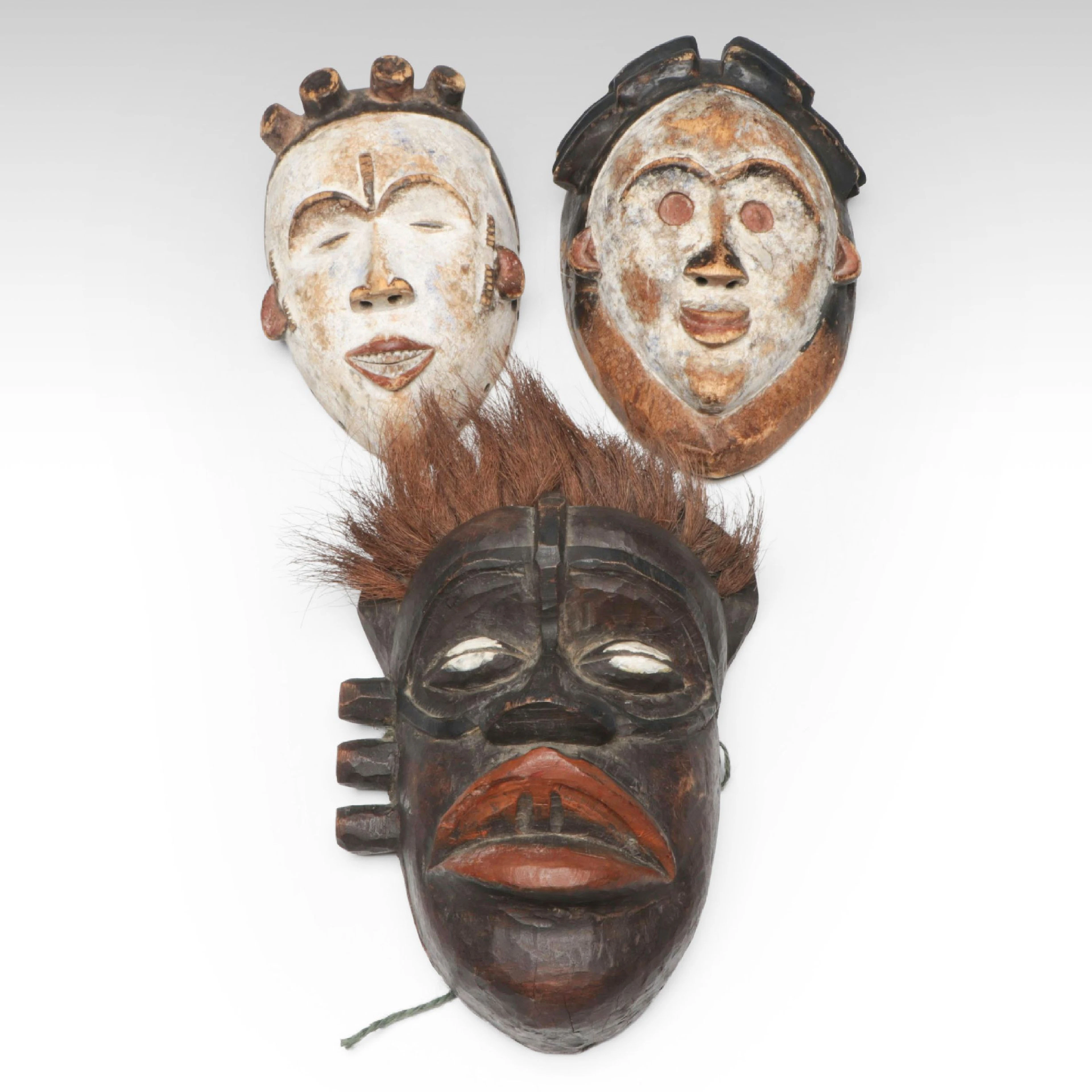 African Punu Peoples Hand-Carved Wood Masks with Other African Mask