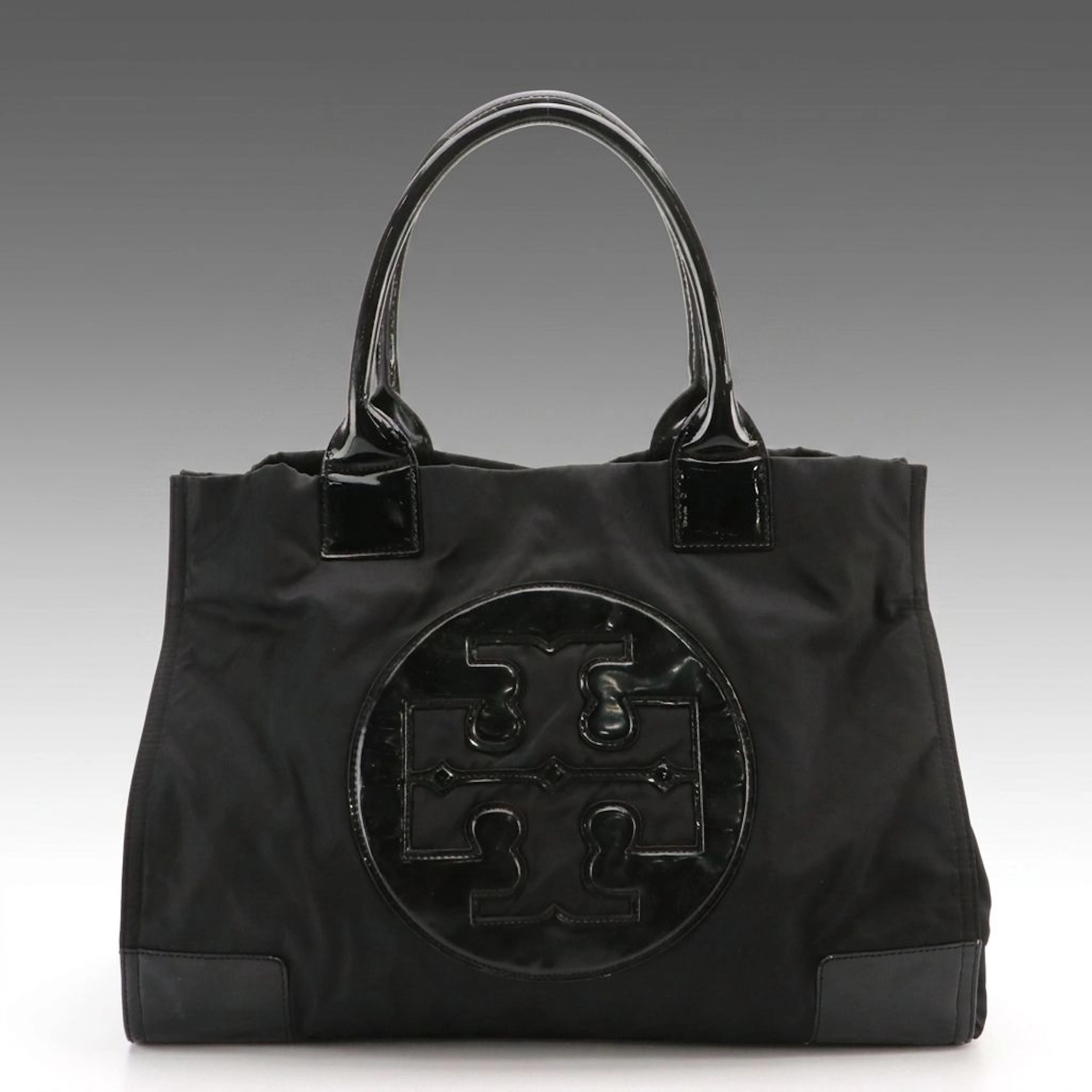 Tory Burch Ella Tote Bag in Black Nylon and Patent Leather
