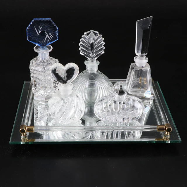 Vintage Perfume Bottles with Mirrored Vanity Tray
