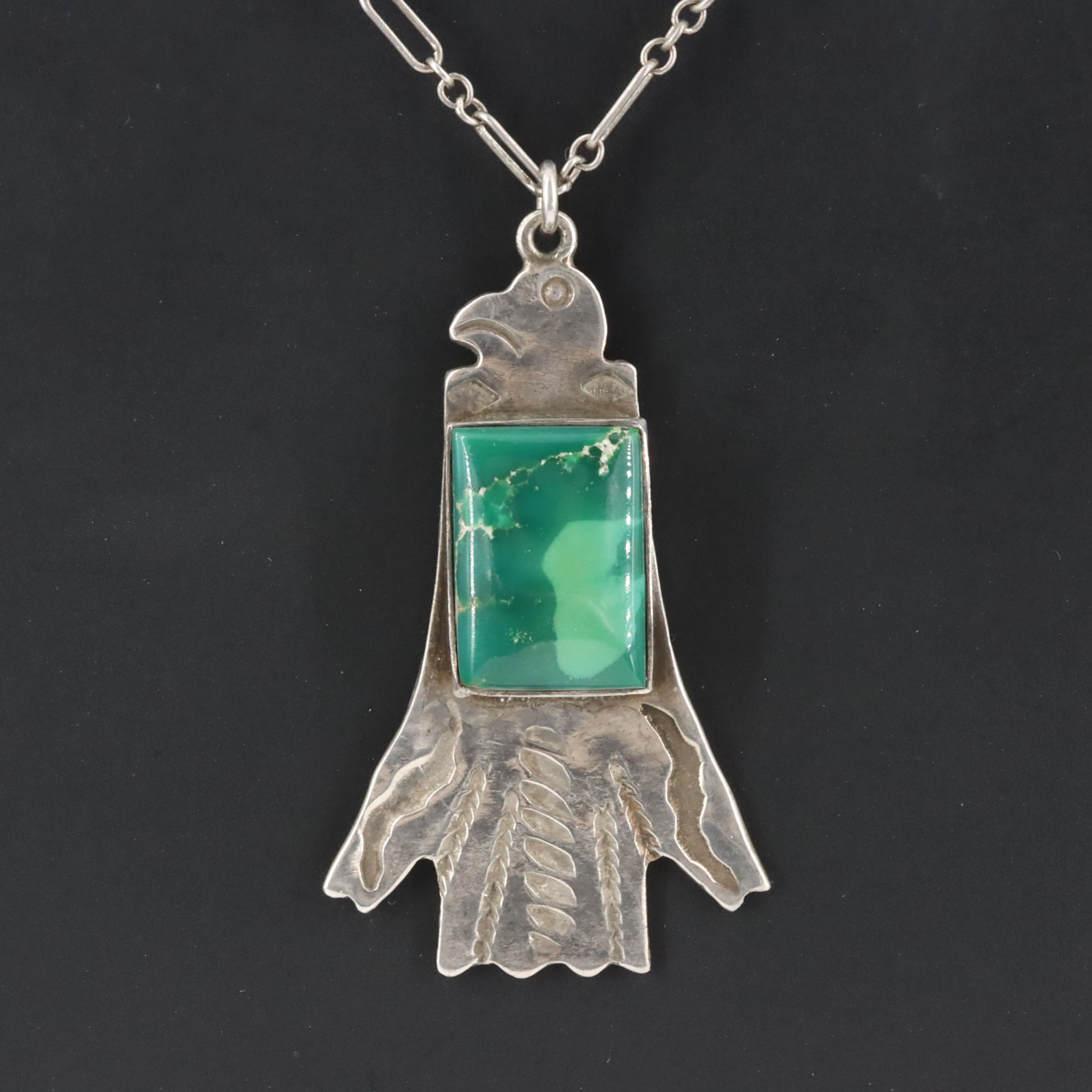 Western Sterling Chrysoprase Eagle Pendant Necklace