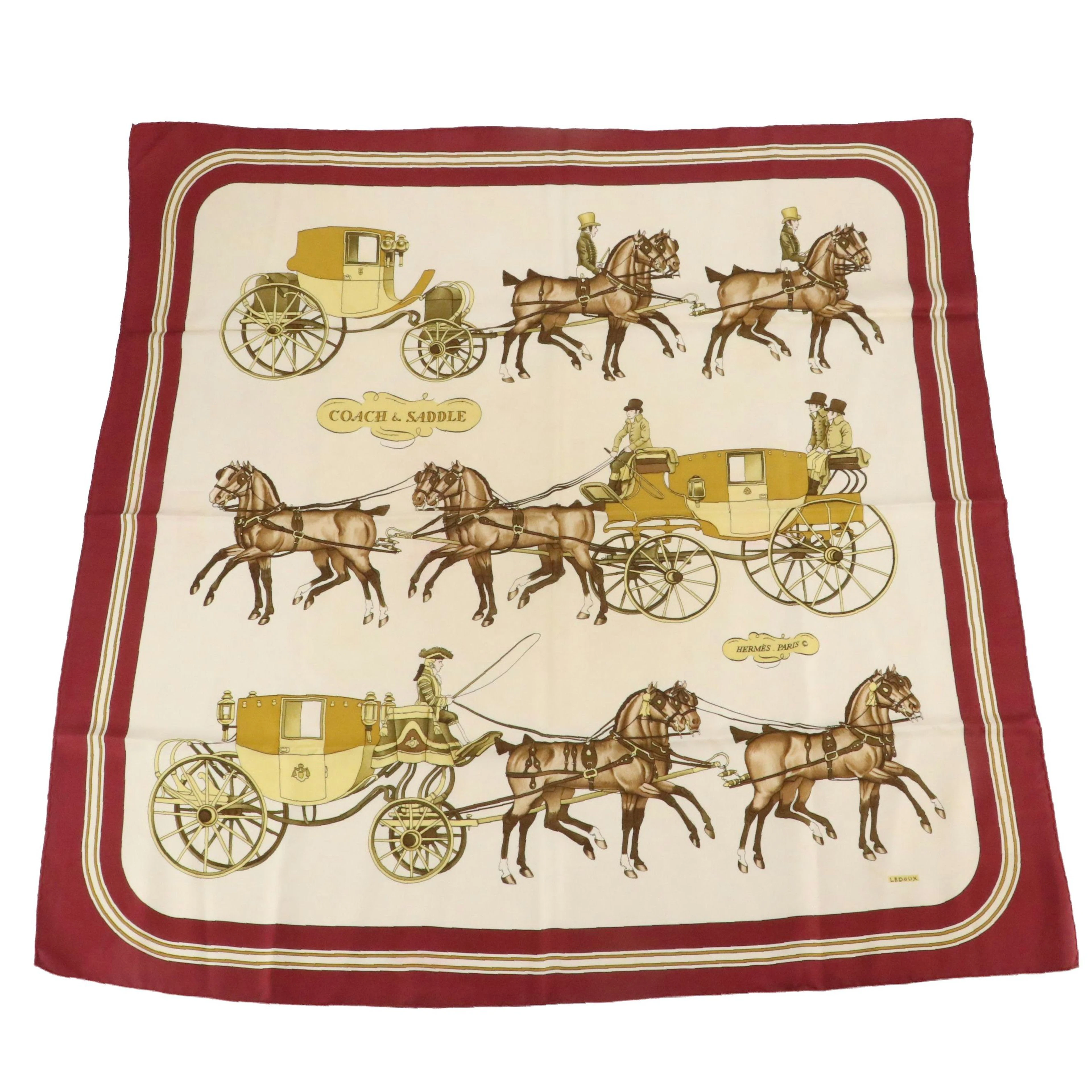 Hermès Early Issue "Coach and Saddle" Scarf 90 in Silk Twill