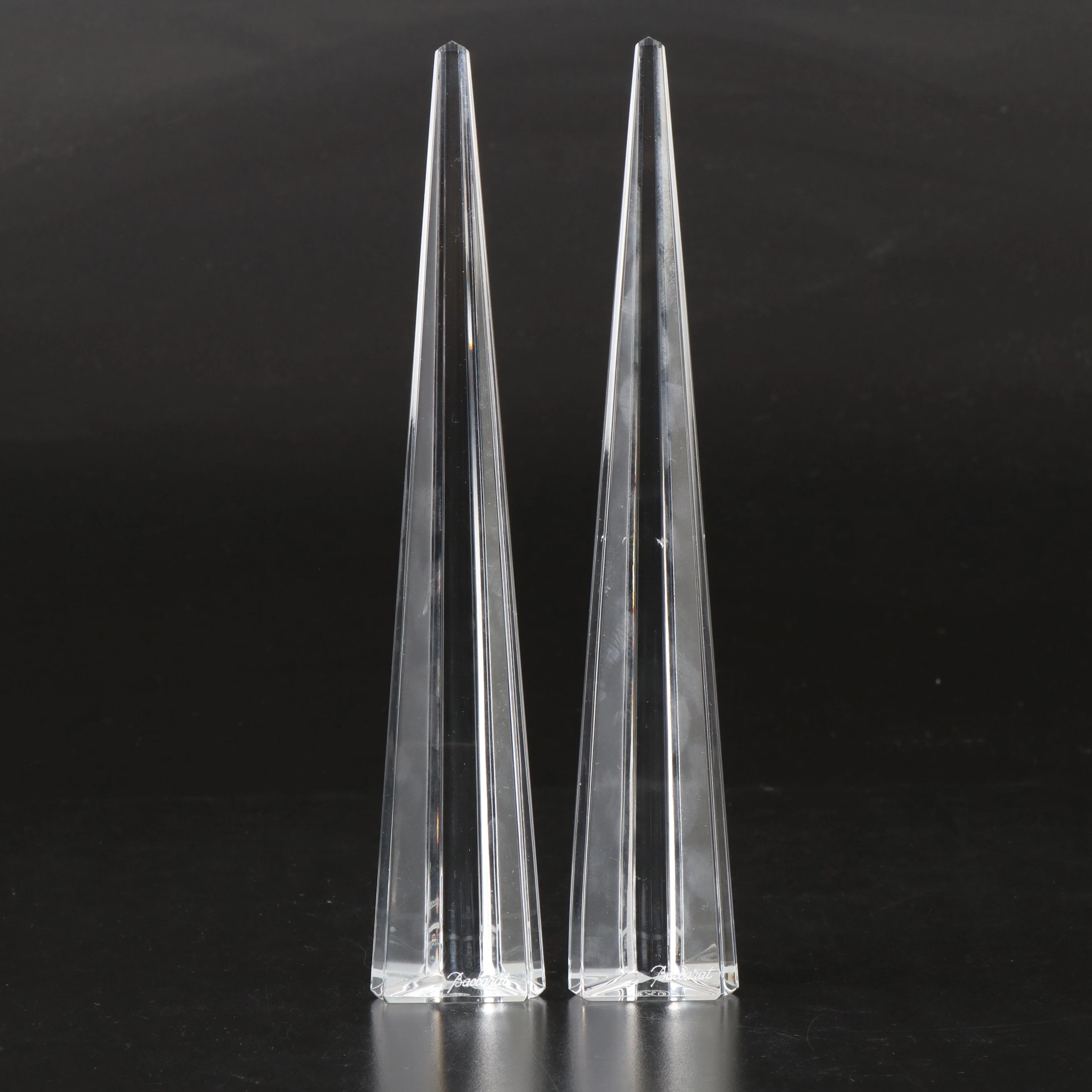 Pair of Baccarat "Ramses Trylon" Crystal Obelisks