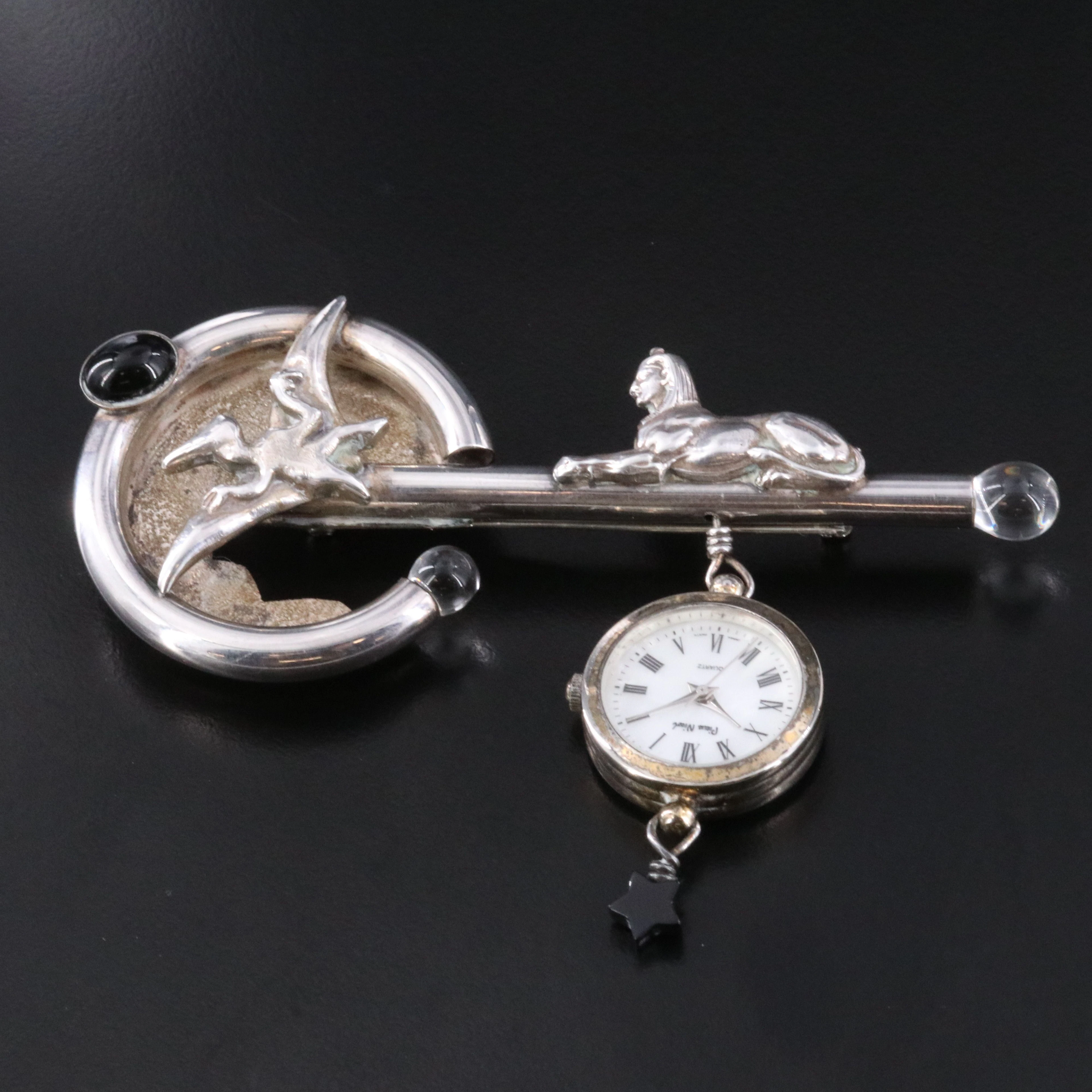 Pierre Nicol Sterling Silver Sphinx Dreams Brooch Watch