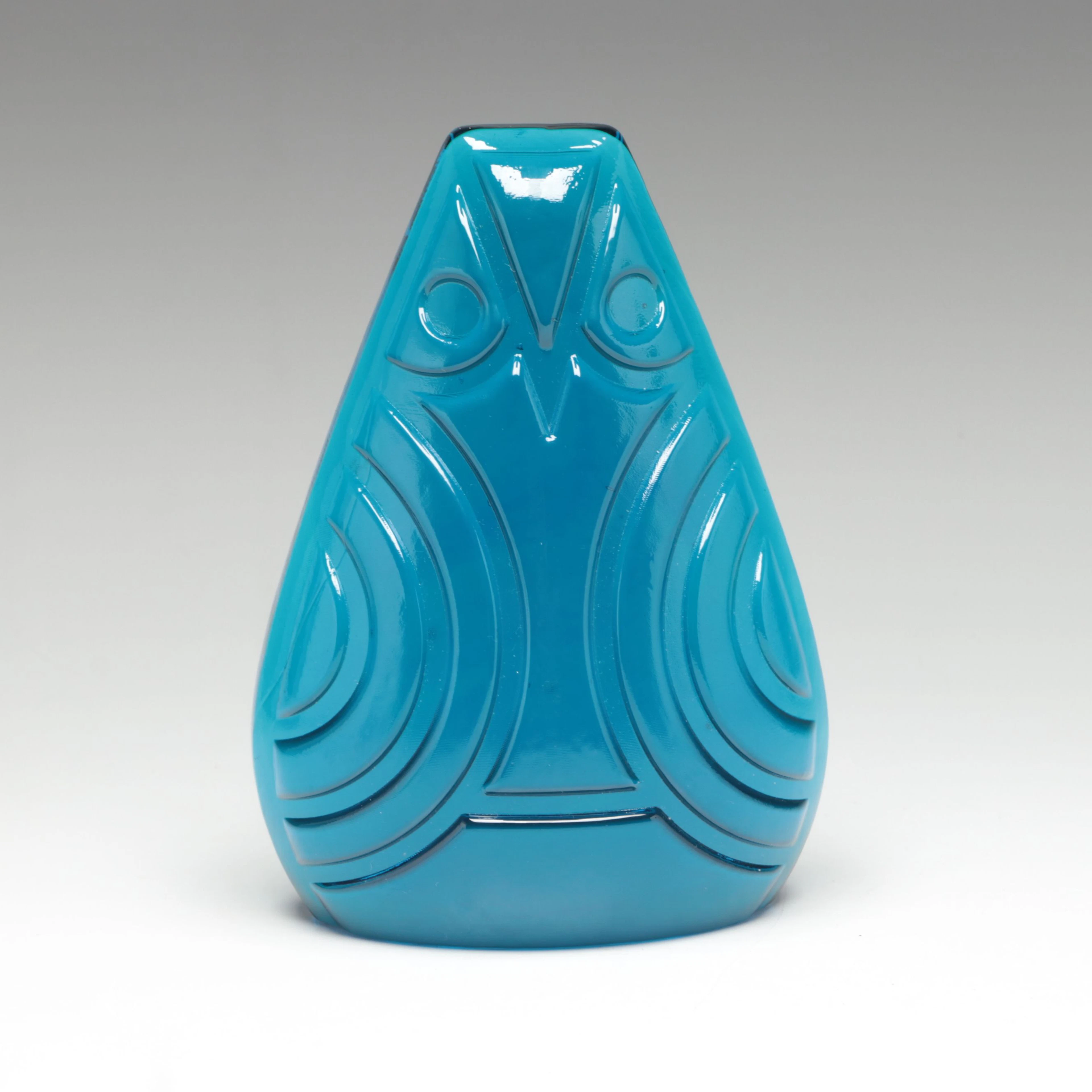 Blenko Mid Century Modern Style Blue Glass Owl