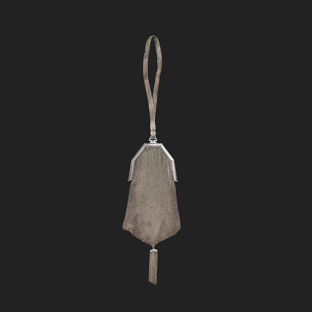 Lois Stern Cathedral Frame Gemstone Clasp Metal Mesh Evening Purse