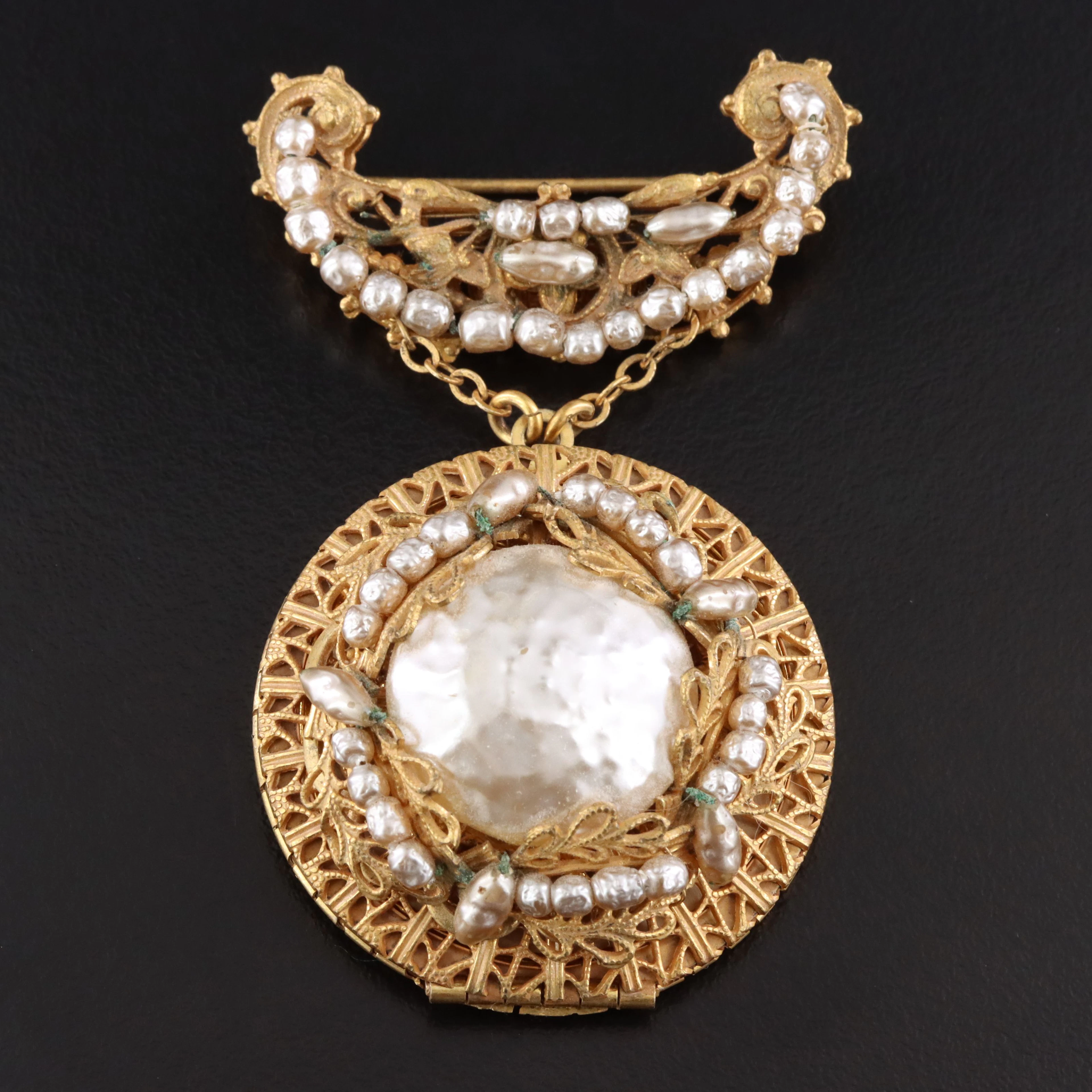 Miriam Haskell Locket Brooch, 1980s