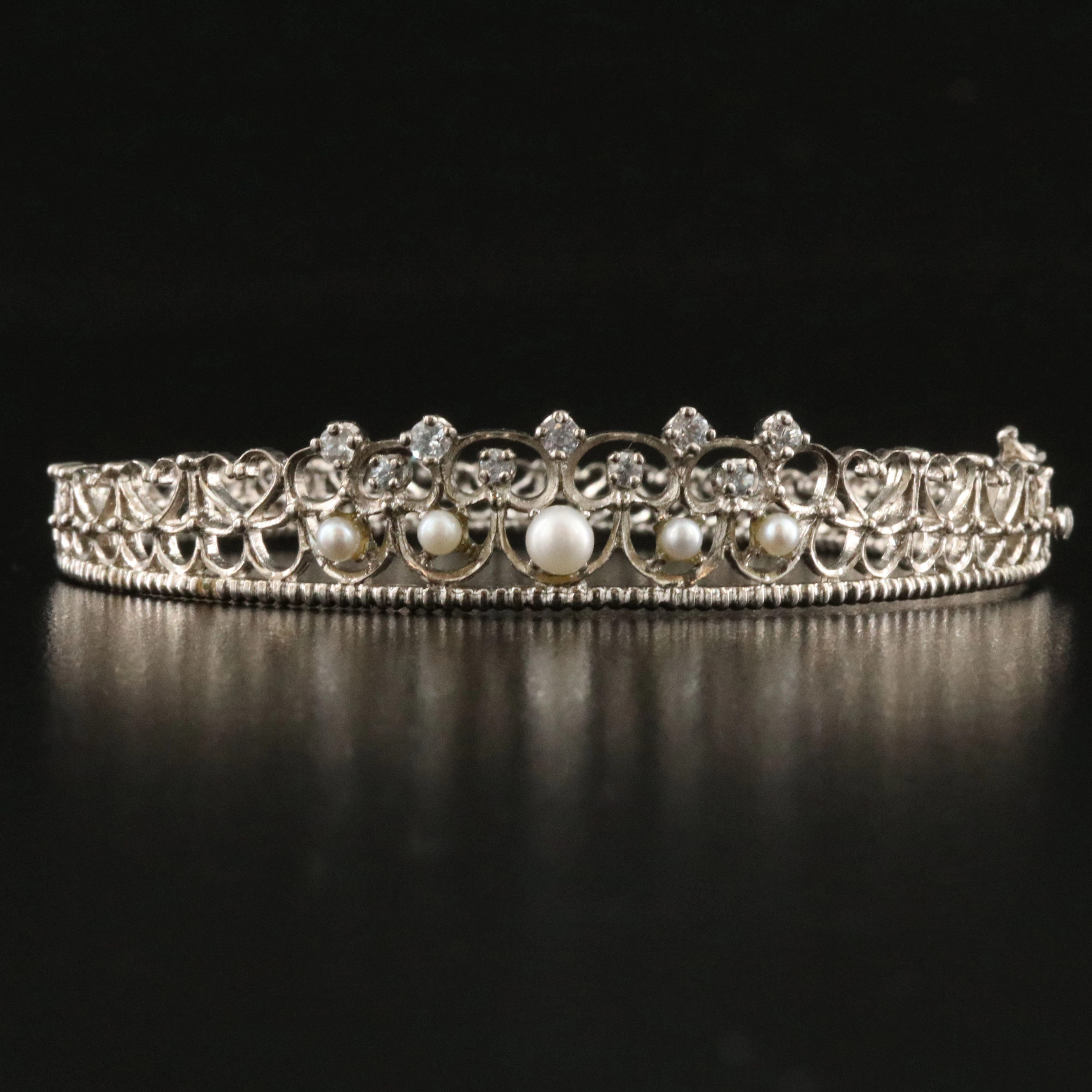 Sterling White Sapphire and Pearl Tiara Bangle