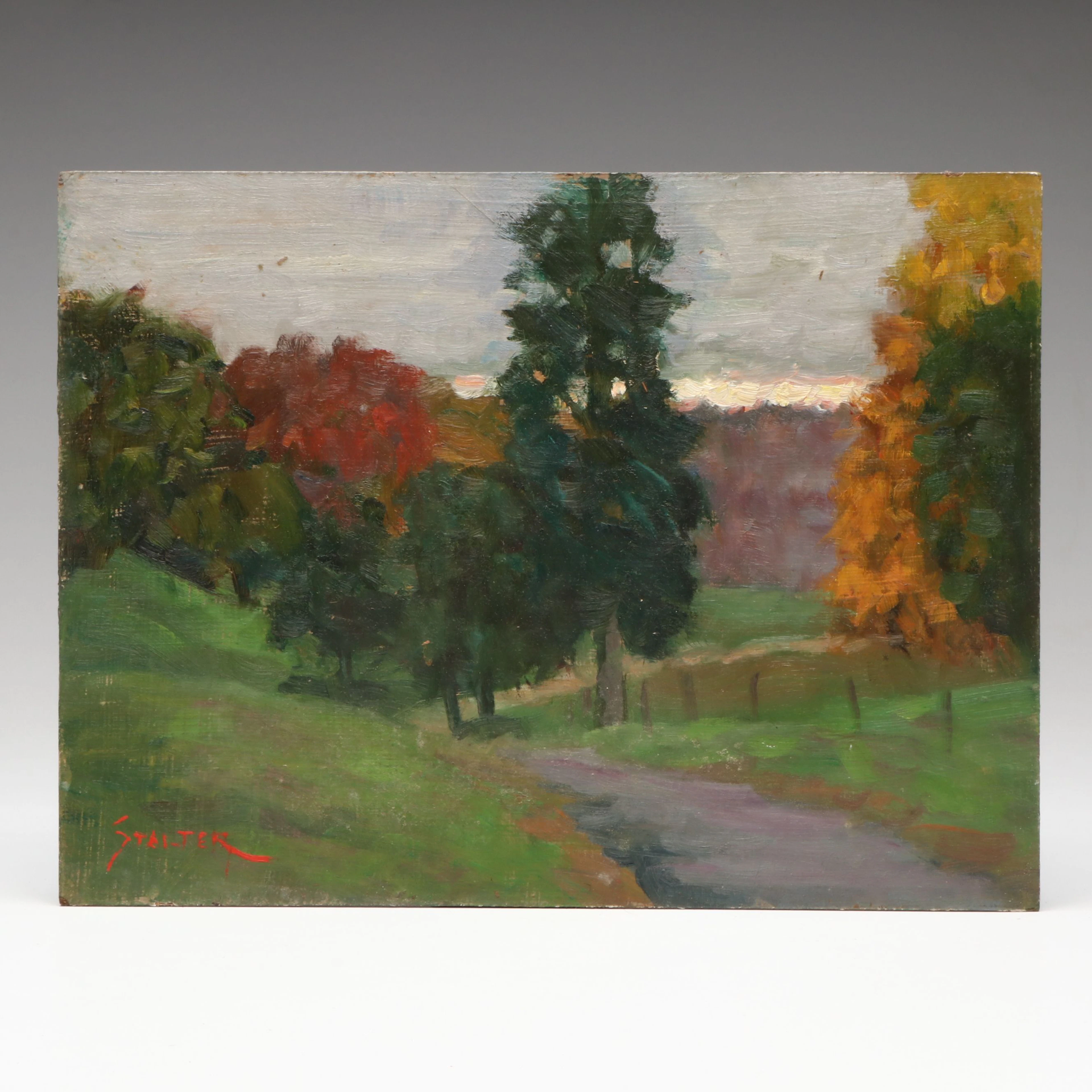 Richard Stalter Autumnal New England Landscape Oil Painting