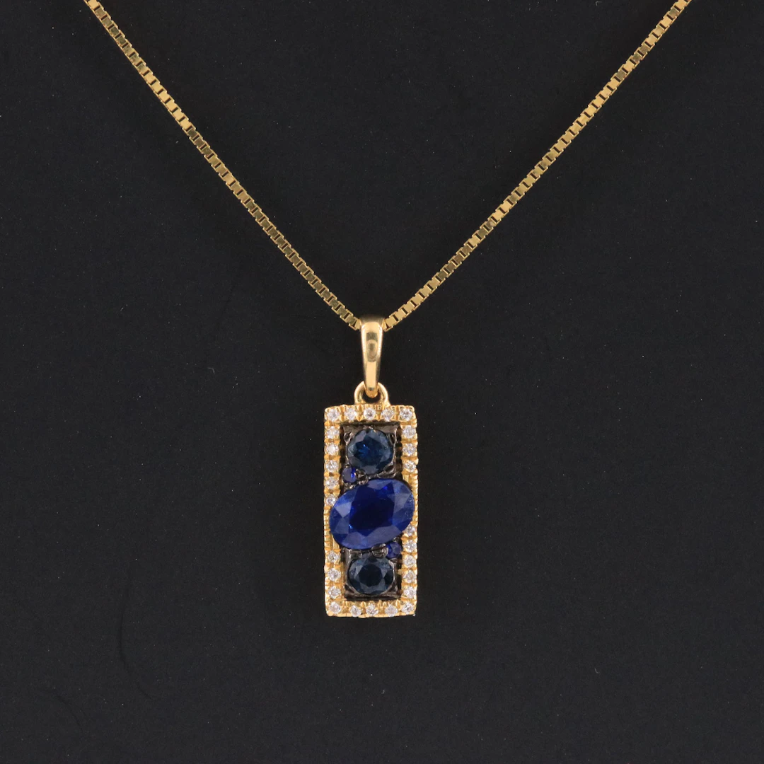 18K Sapphire and Diamond Bar Pendant Necklace