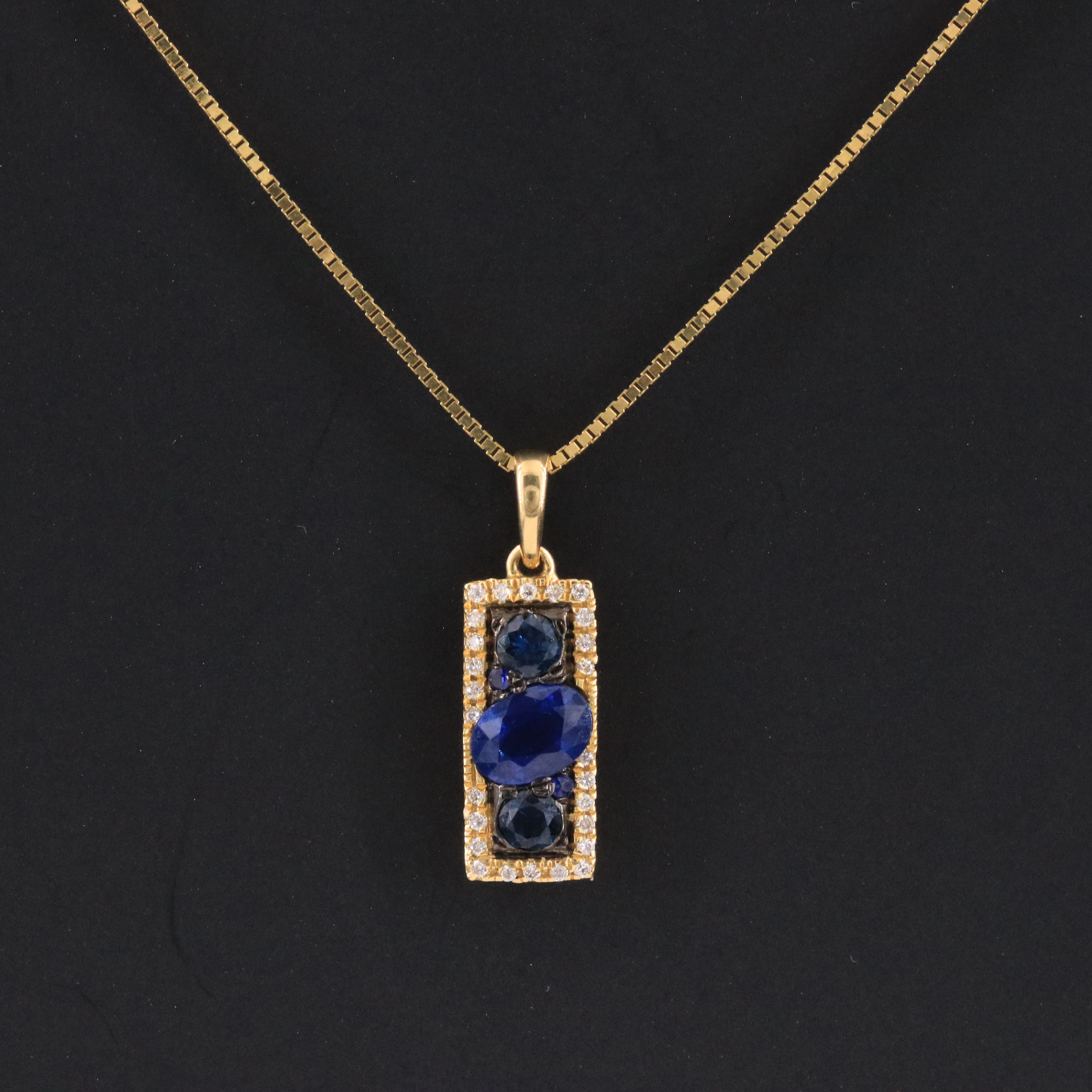 18K Sapphire and Diamond Bar Pendant Necklace