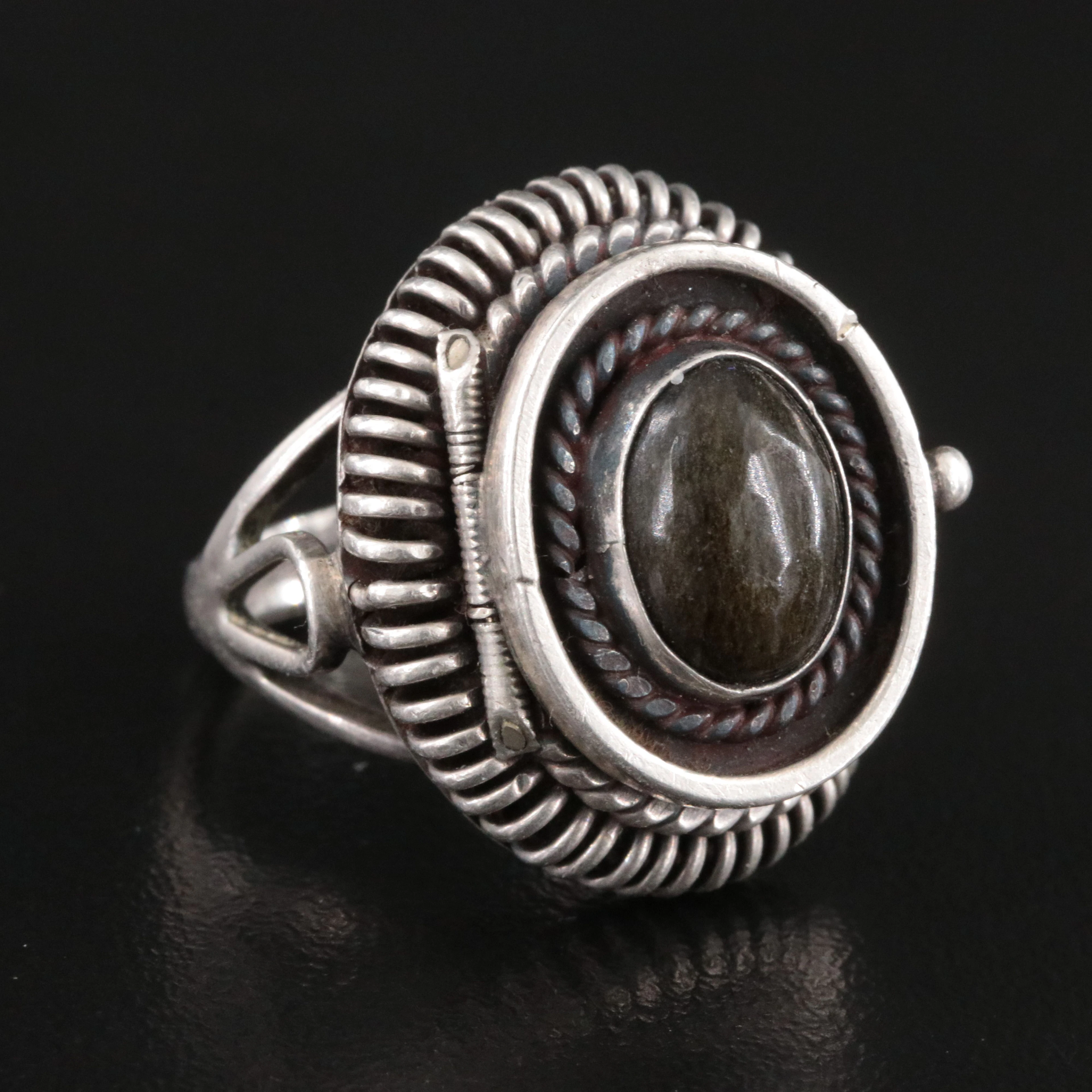 Mexican Sterling Obsidian Poison Ring