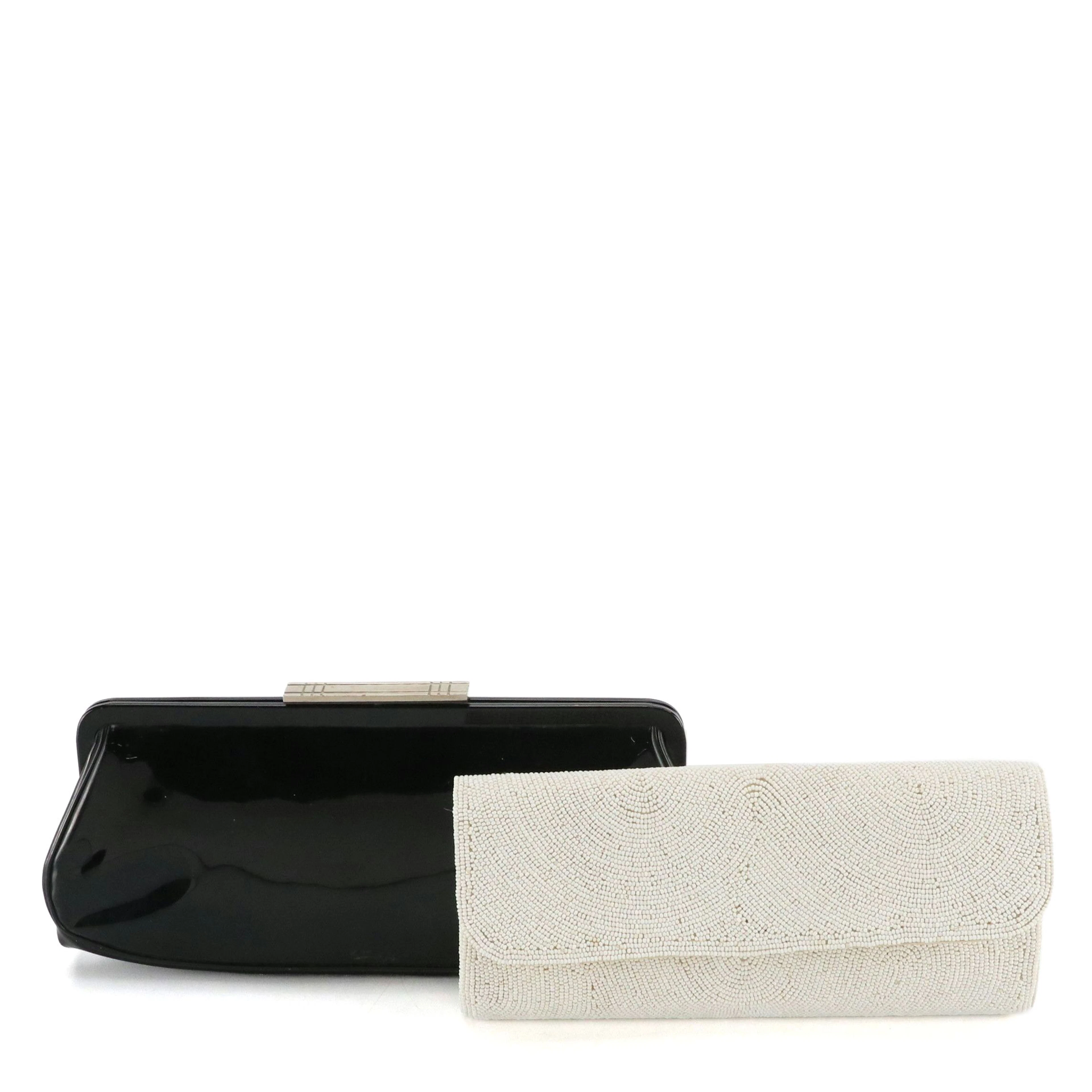 Bags by Josef Beaded Flap Clutch and Garay Black Patent Leather Clutch