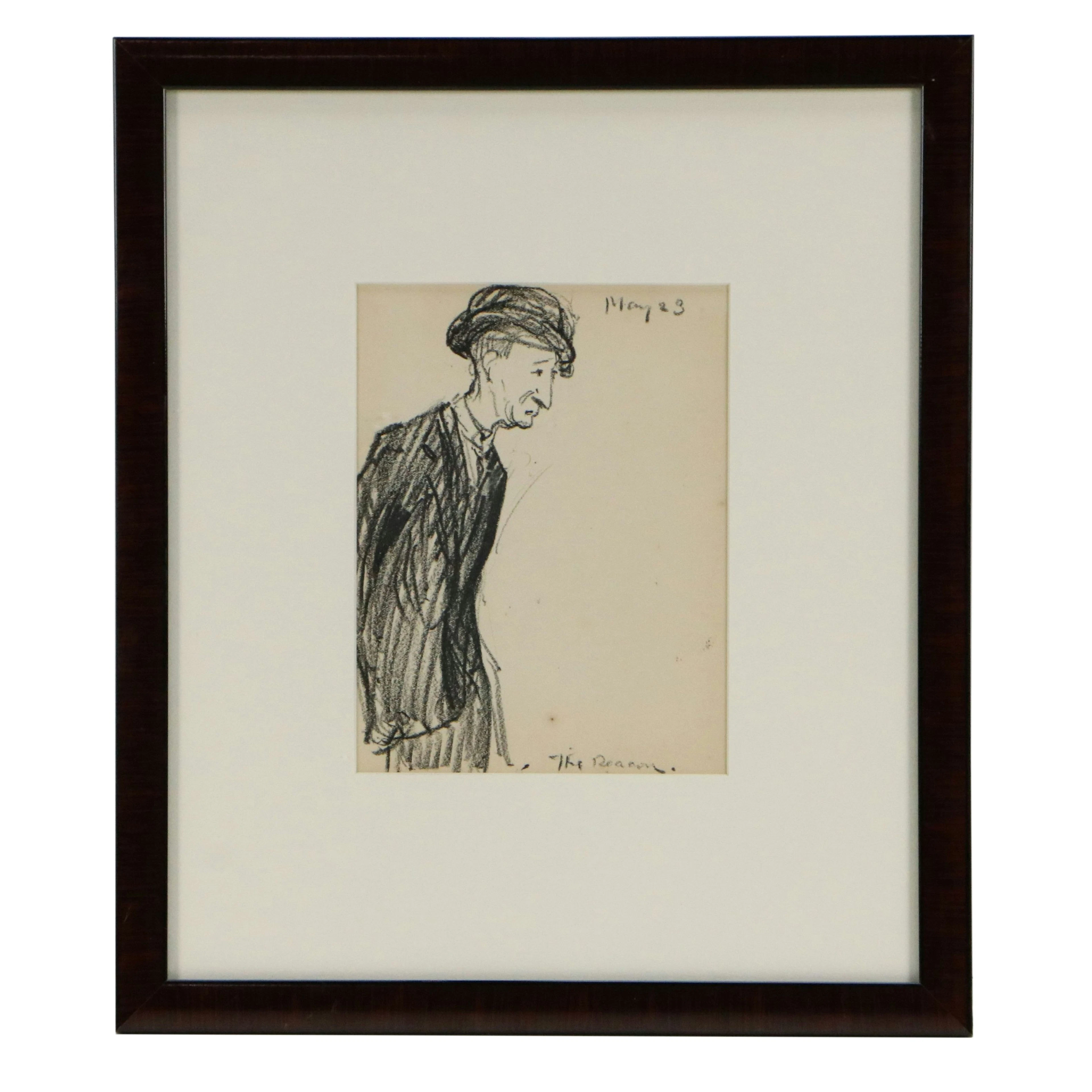 Charles Herbert Woodbury Charcoal Drawing "The Deacon," 1916