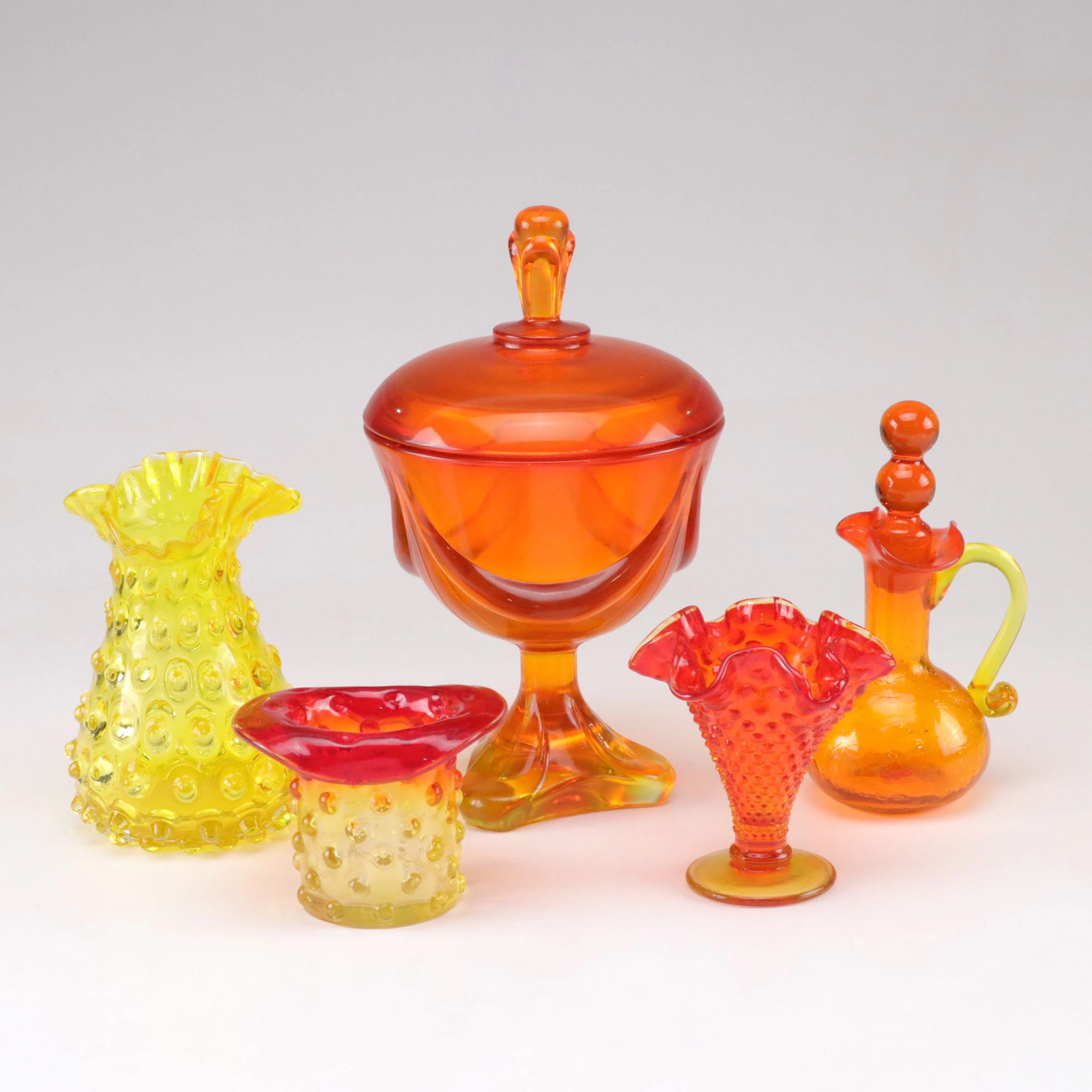 Amberina Crackle Glass Cruet, Viking Glass Candy Dish, Empoli Glass Vase & More