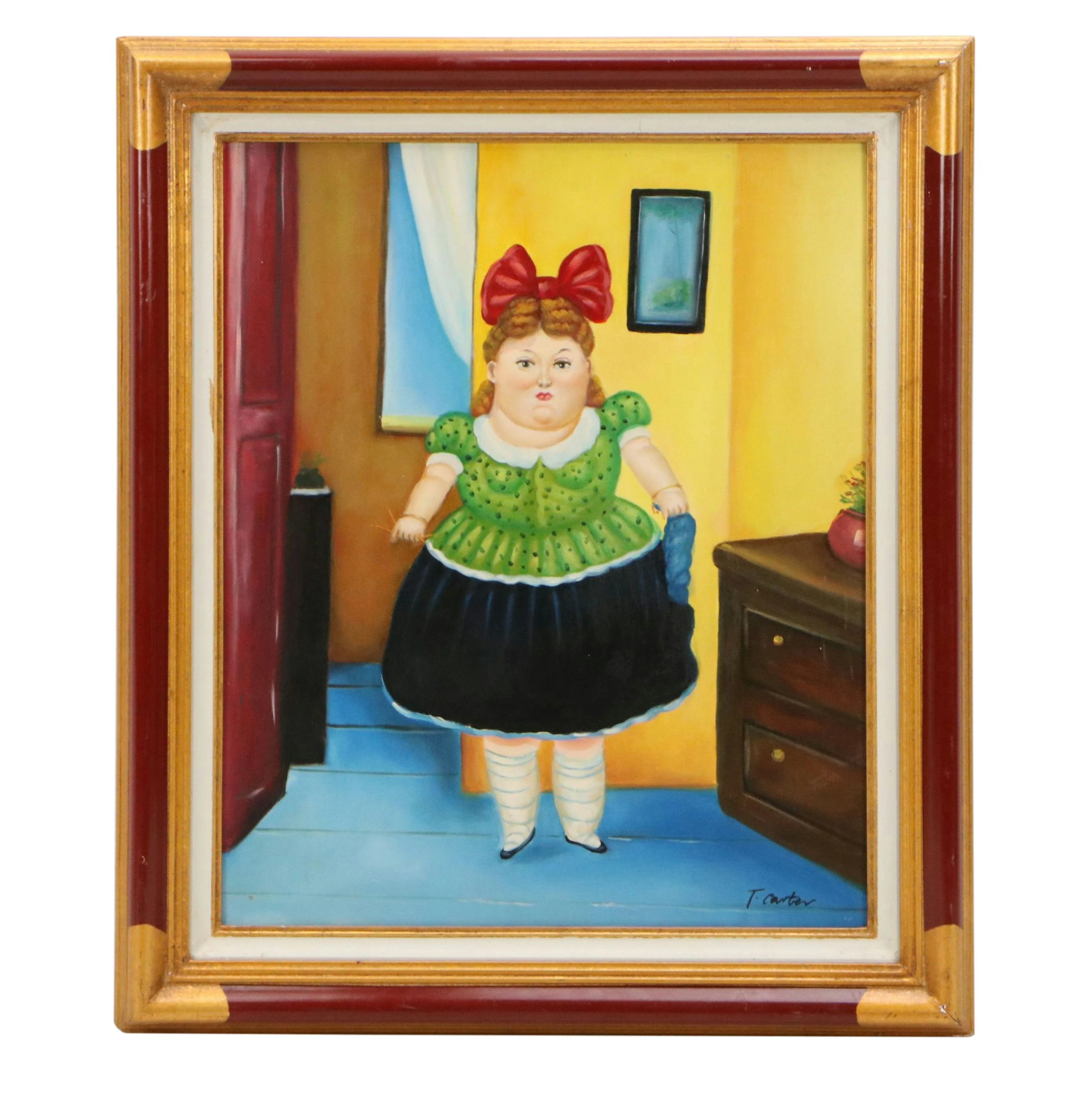 Oil Painting After Fernando Botero "The Seamstress," Late 20th to 21st Century