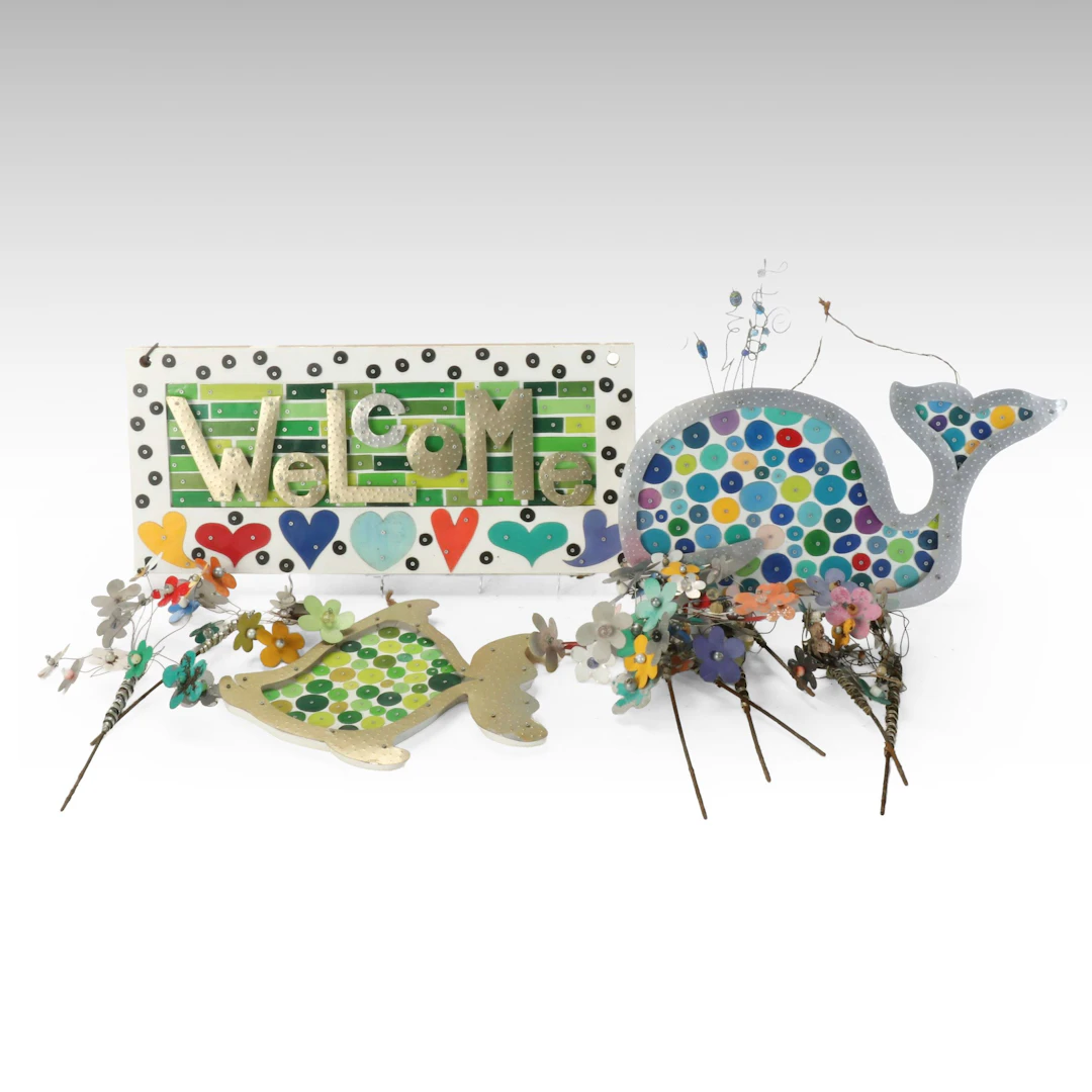 Whimsical Mixed Media "Welcome" Sign and More Wall Décor with Metal Flowers