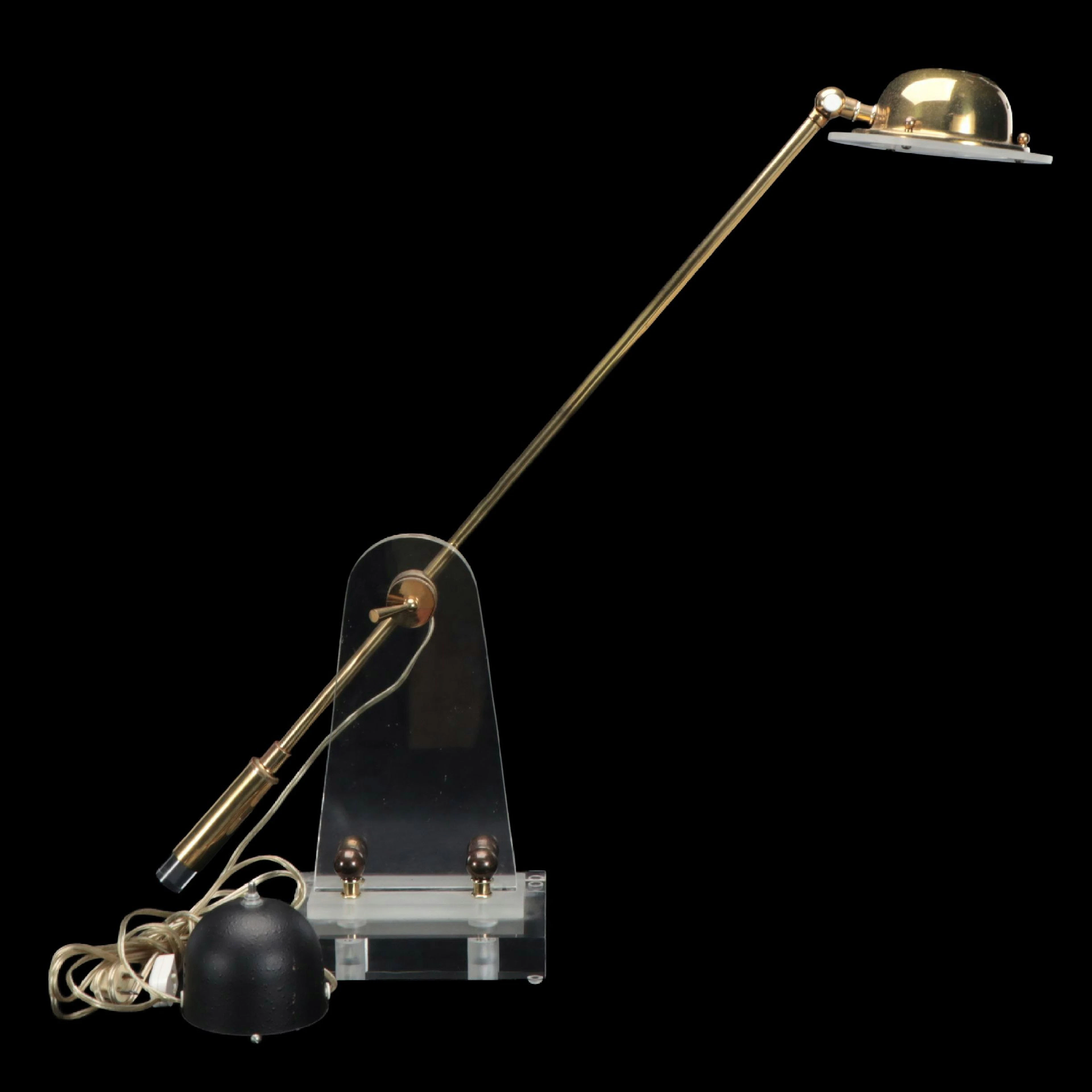 Bauer Attr. Memphis-Modern Style Brass and Acrylic Desk Lamp, c. 1980s