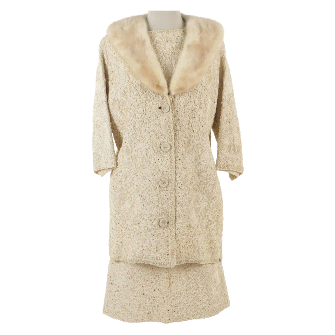 Mr. Blackwell At The Dunes Soutache Three-Piece Set with Blonde Mink Fur
