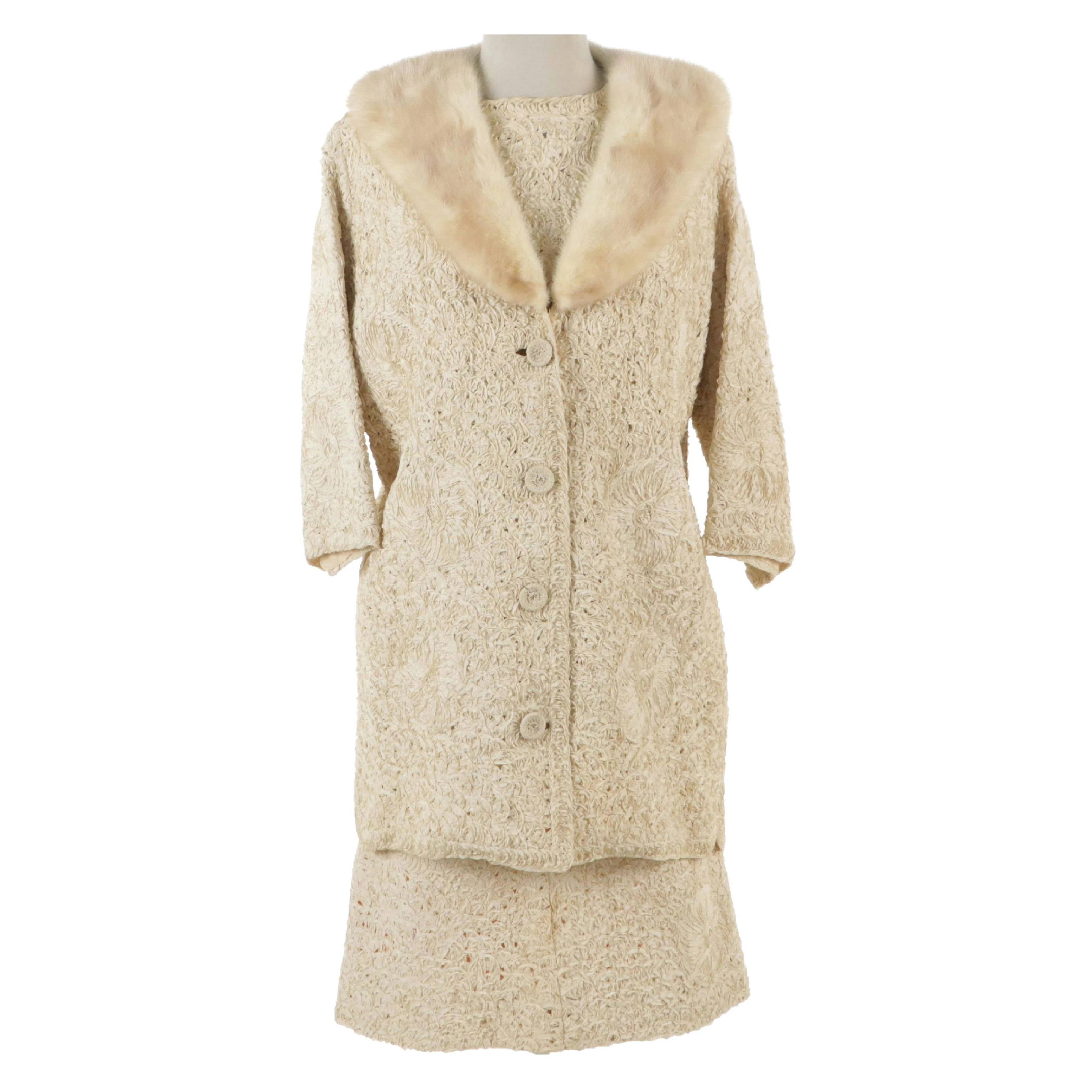 Mr. Blackwell At The Dunes Soutache Three-Piece Set with Blonde Mink Fur
