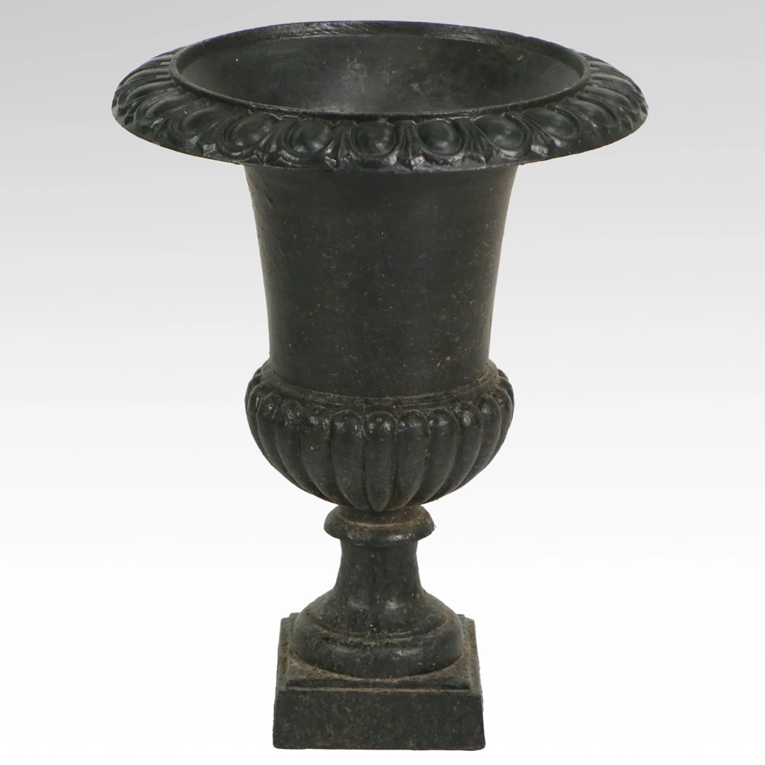 Neoclassical Style Black Finish Metal Planter