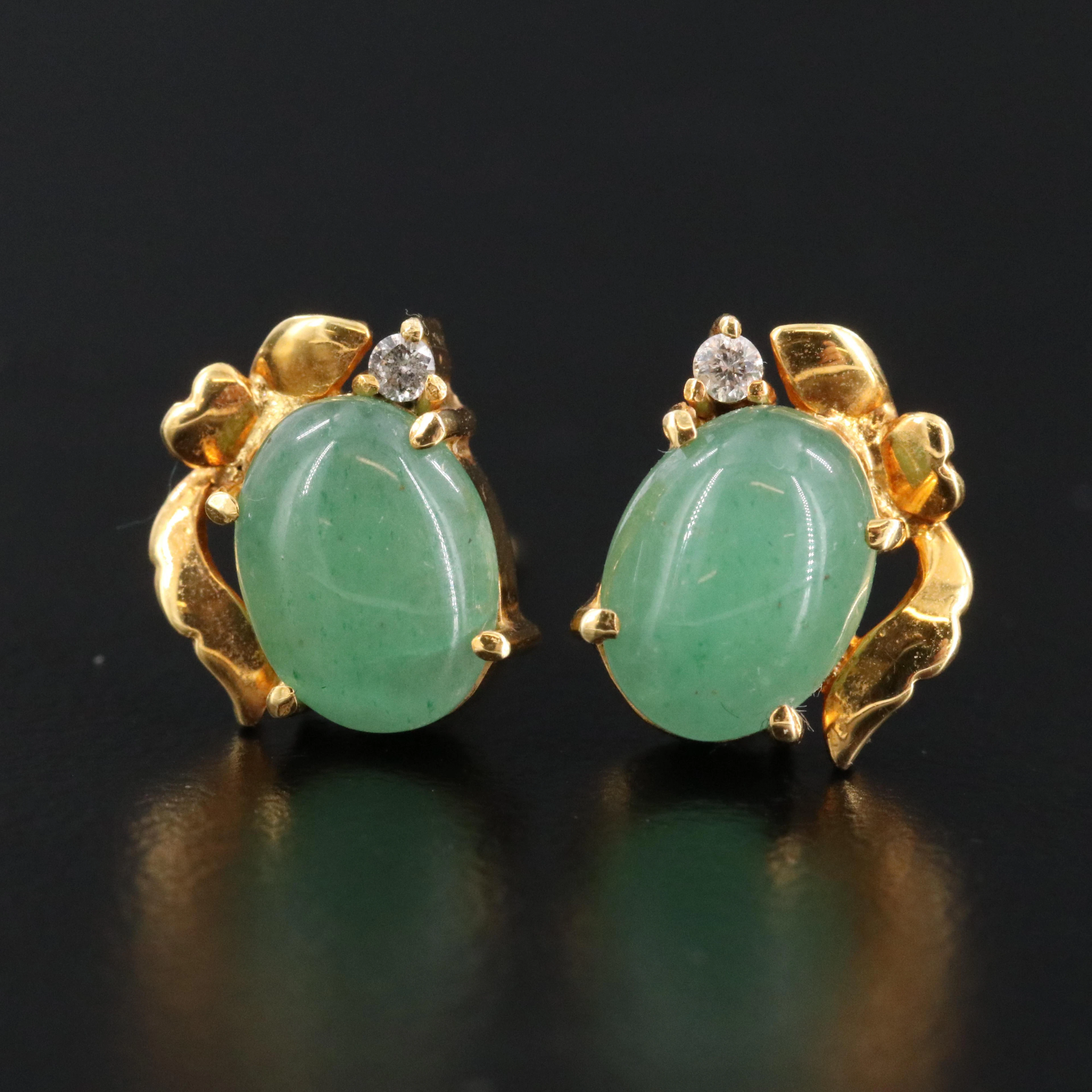 14K Aventurine and Diamond Earrings