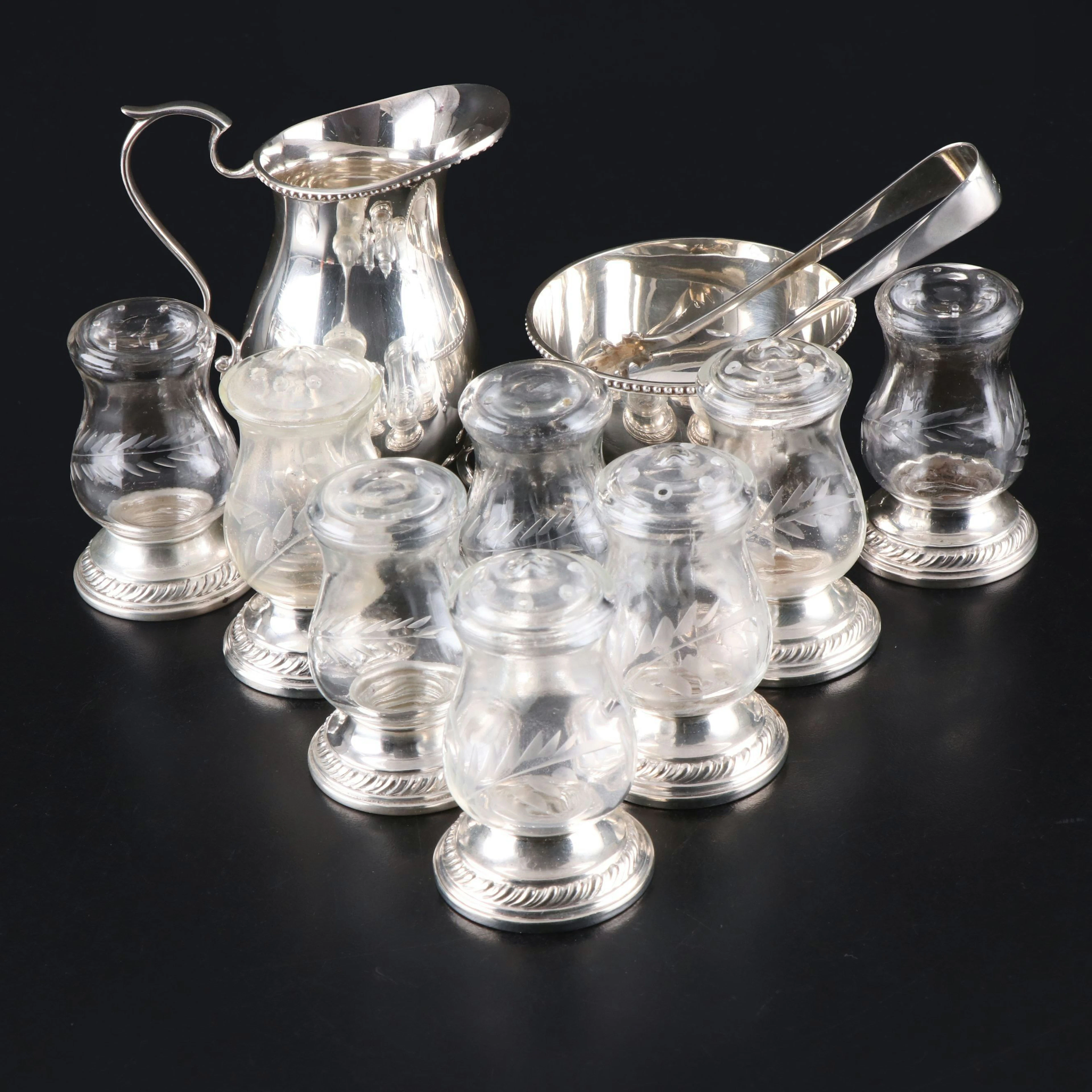Quaker Silver Co. "Hurricane" Sterling Shakers and Other Table Accessories