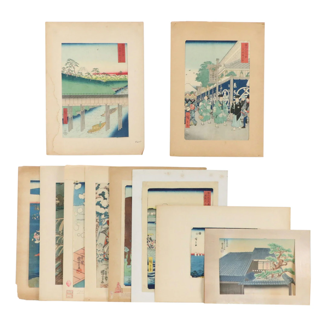 After Utagawa Hiroshige Woodblock "Kogane Plain in Shimosa Province" and Others