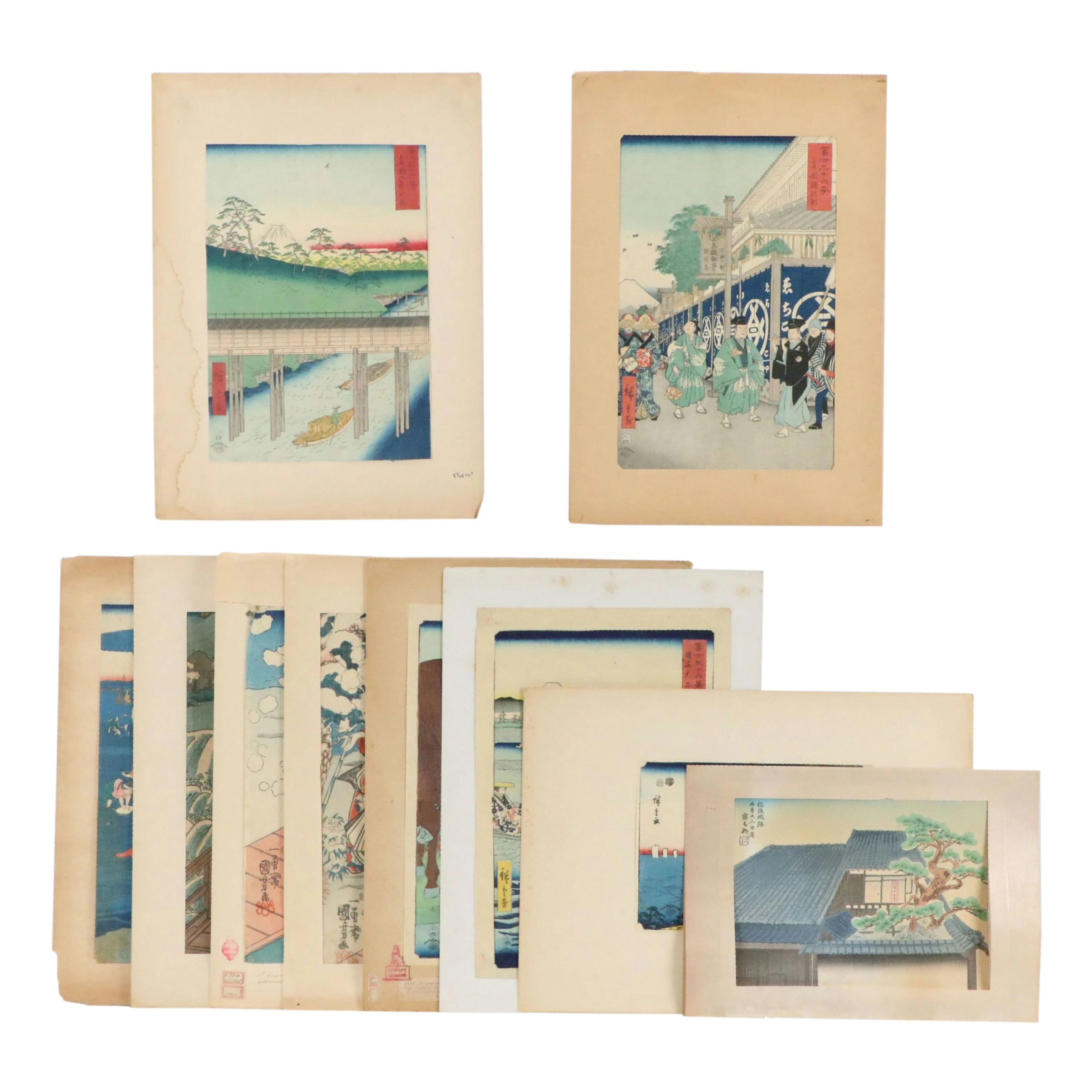 After Utagawa Hiroshige Woodblock "Kogane Plain in Shimosa Province" and Others