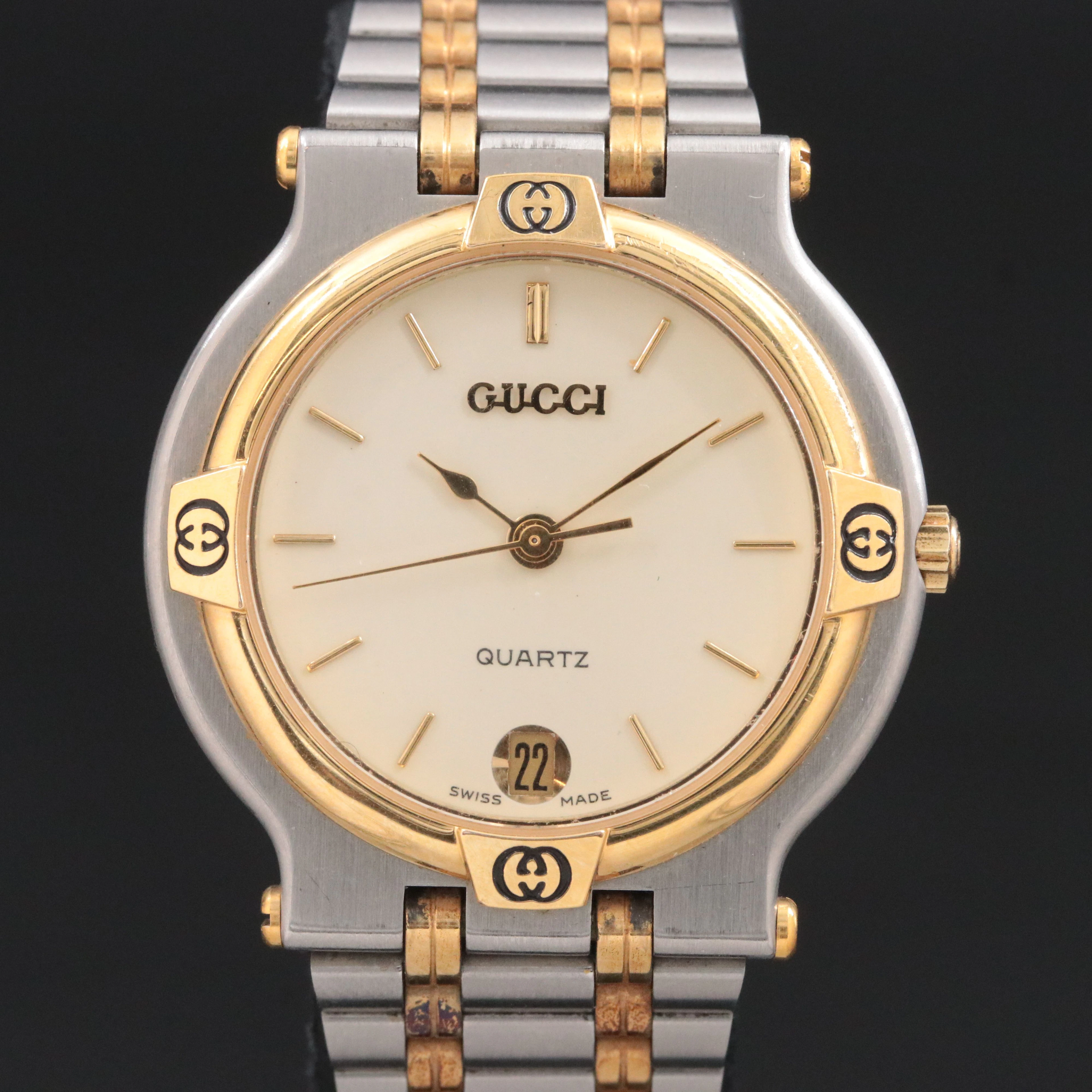 Gucci 9000M Two Tone Steel Date Quartz Watch