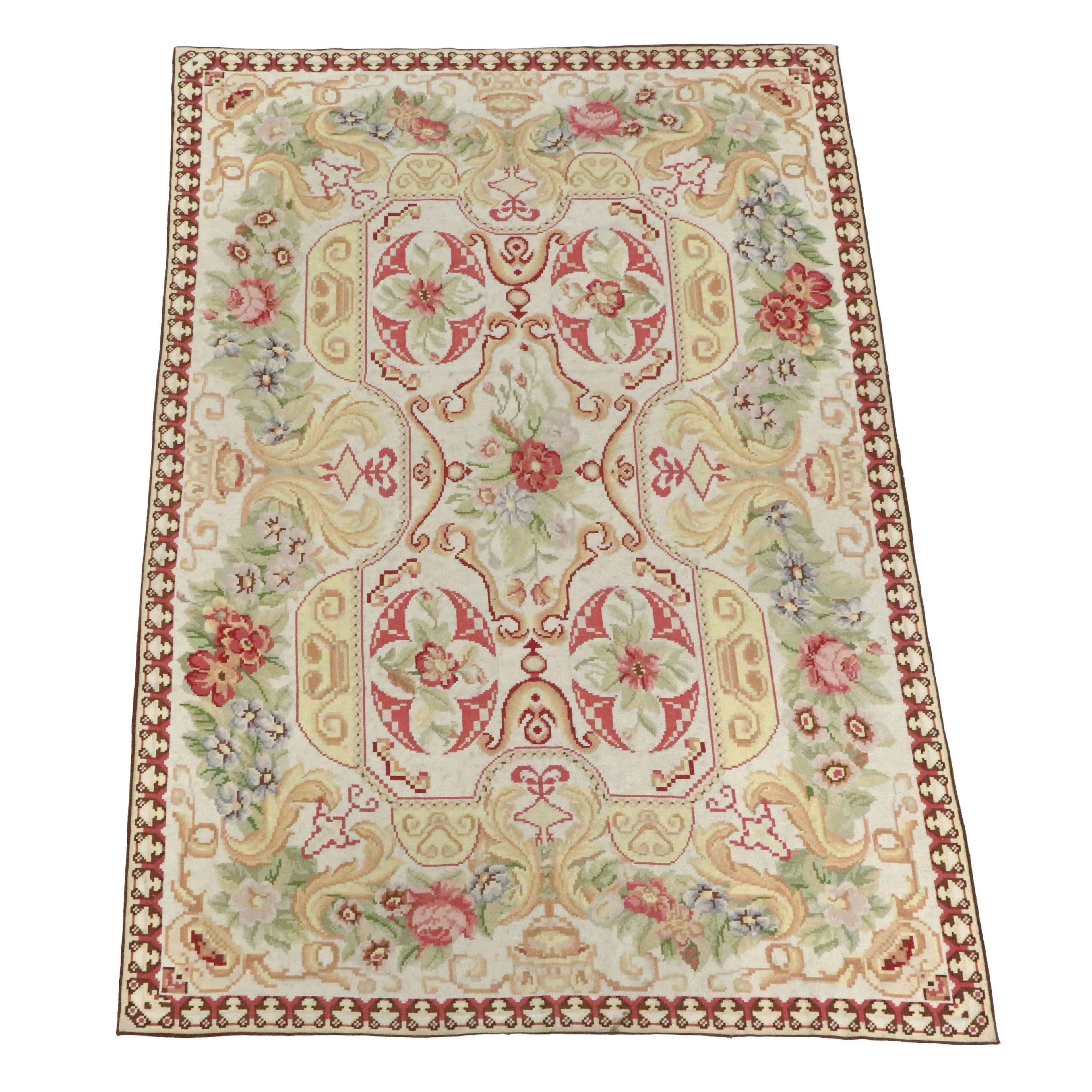 5'10 x 8'7 Handmade Needlepoint Aubusson Style Floral Area Rug