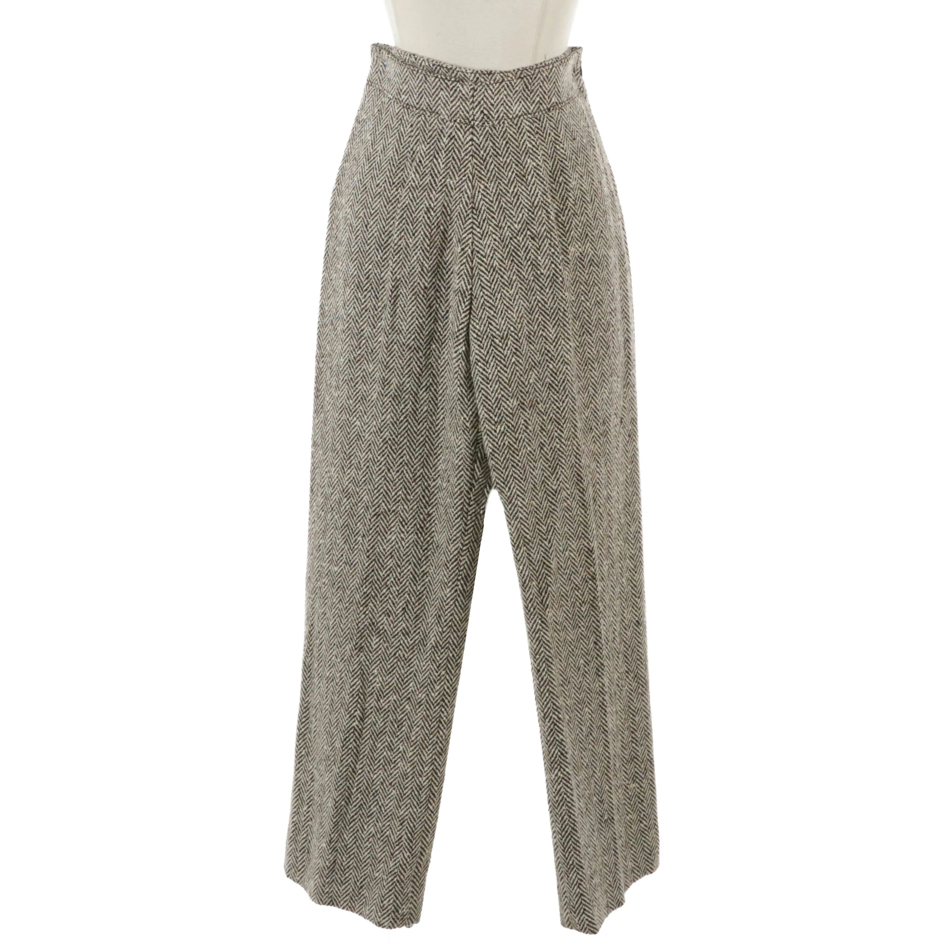 Valentino Boutique Vintage Black and Brown Herringbone Wool Pants
