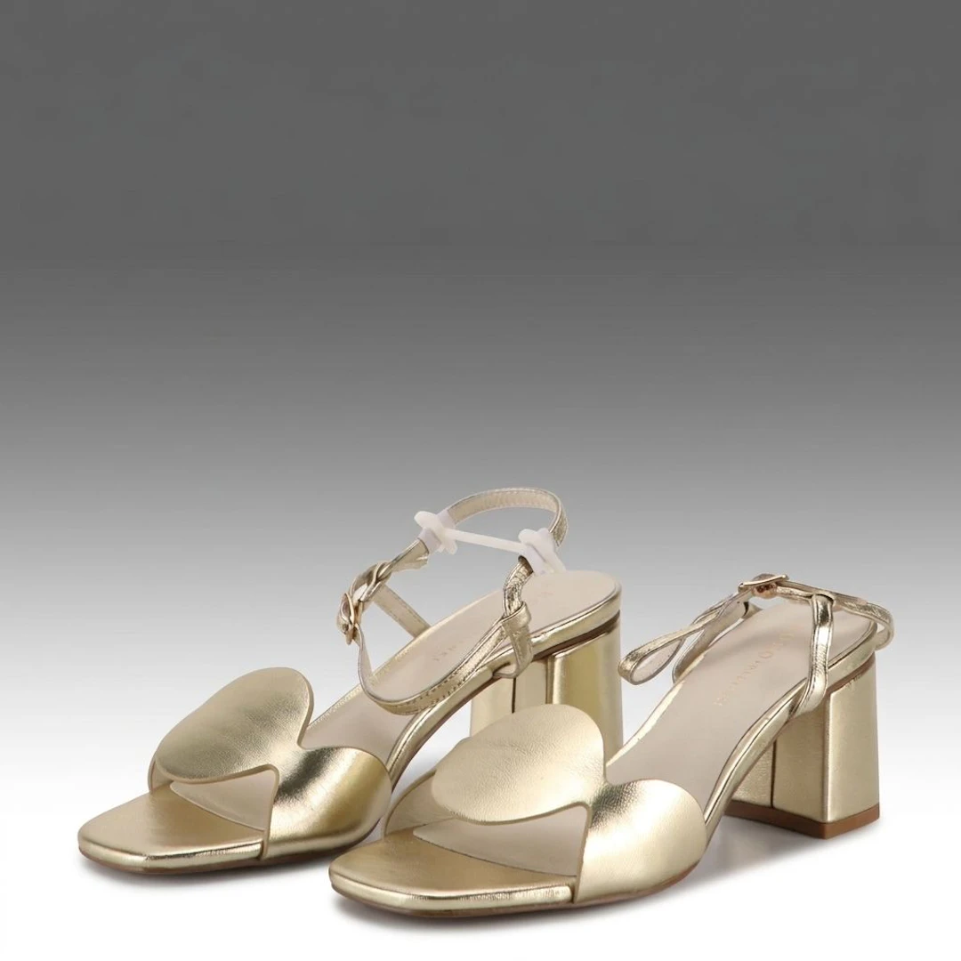 Koko + Palenki Gold Metallic Block Heel Sandals with Box
