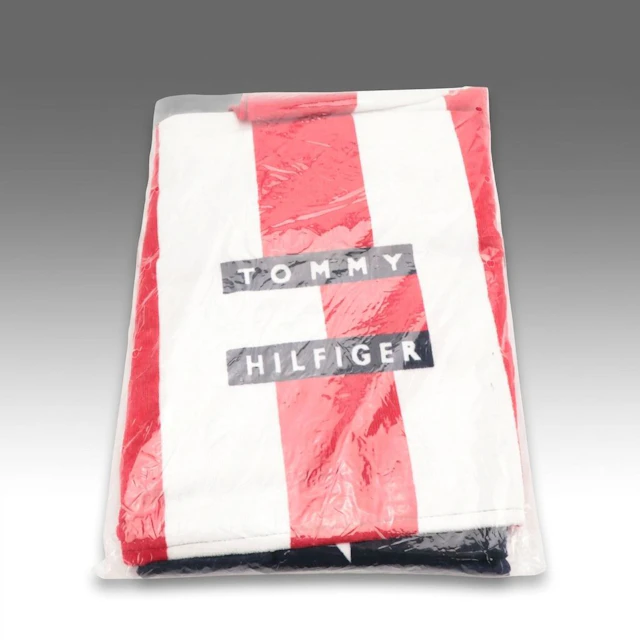 Tommy Hilfiger Red, White, and Blue Logo Stripe Beach Towel