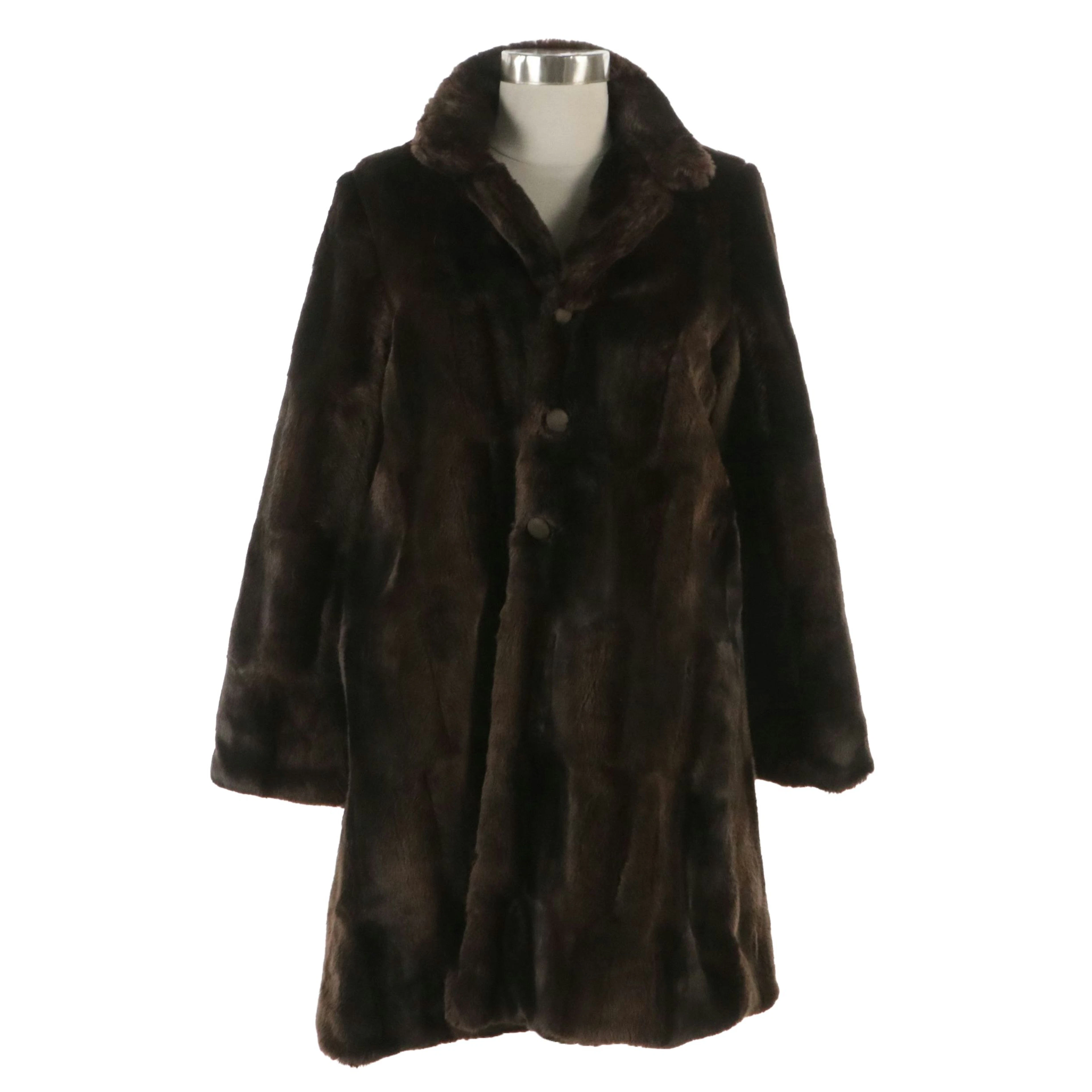 Helena for Neiman Marcus Reversible Faux Fur and Black Nylon Coat, With Tag