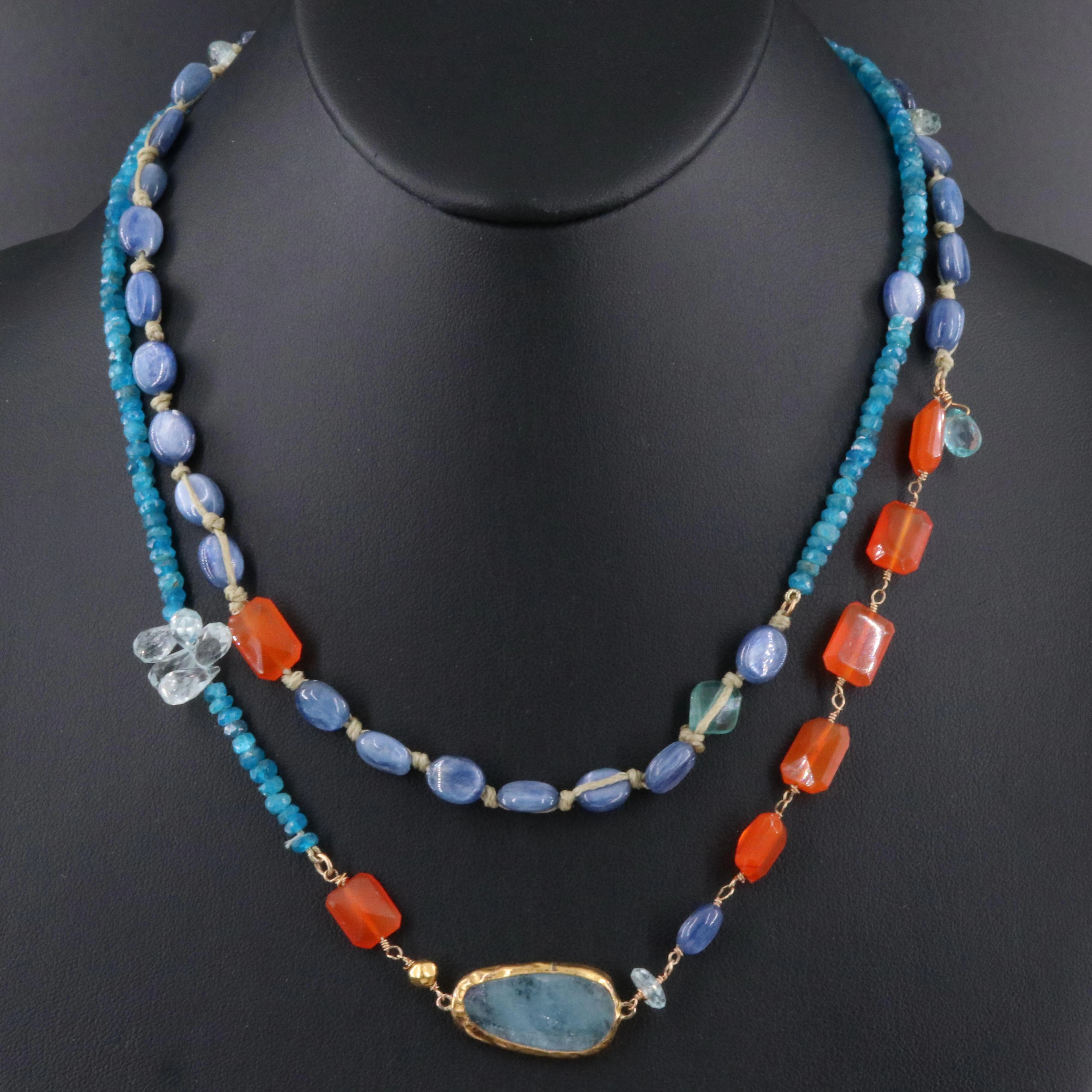 Gemstone Necklace Featuring Apatite, Aquamarine, Topaz, and 24K Station Bezel