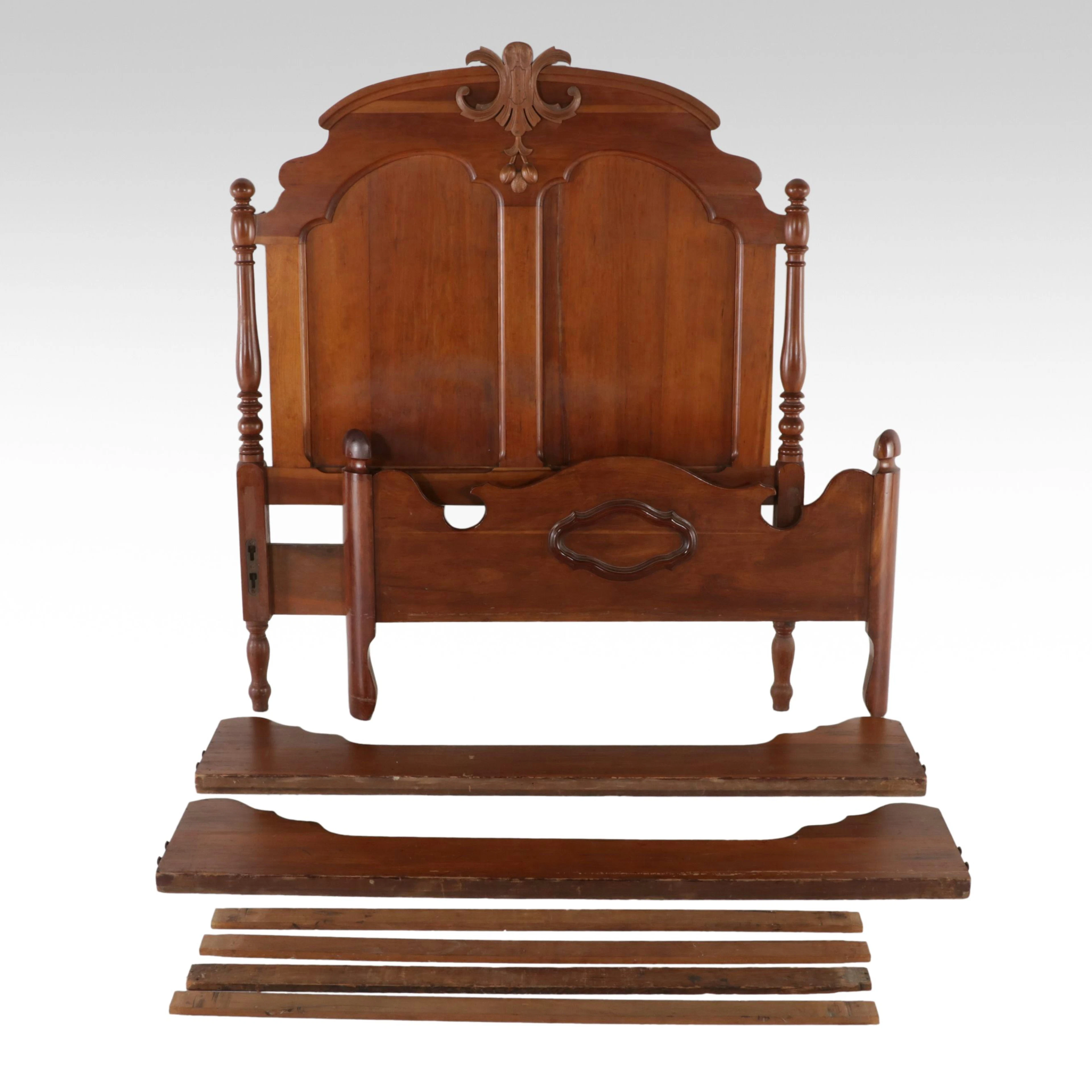 Renaissance Revival Style Carved Cherry Bed Frame, Late 19th to Early 20th C.