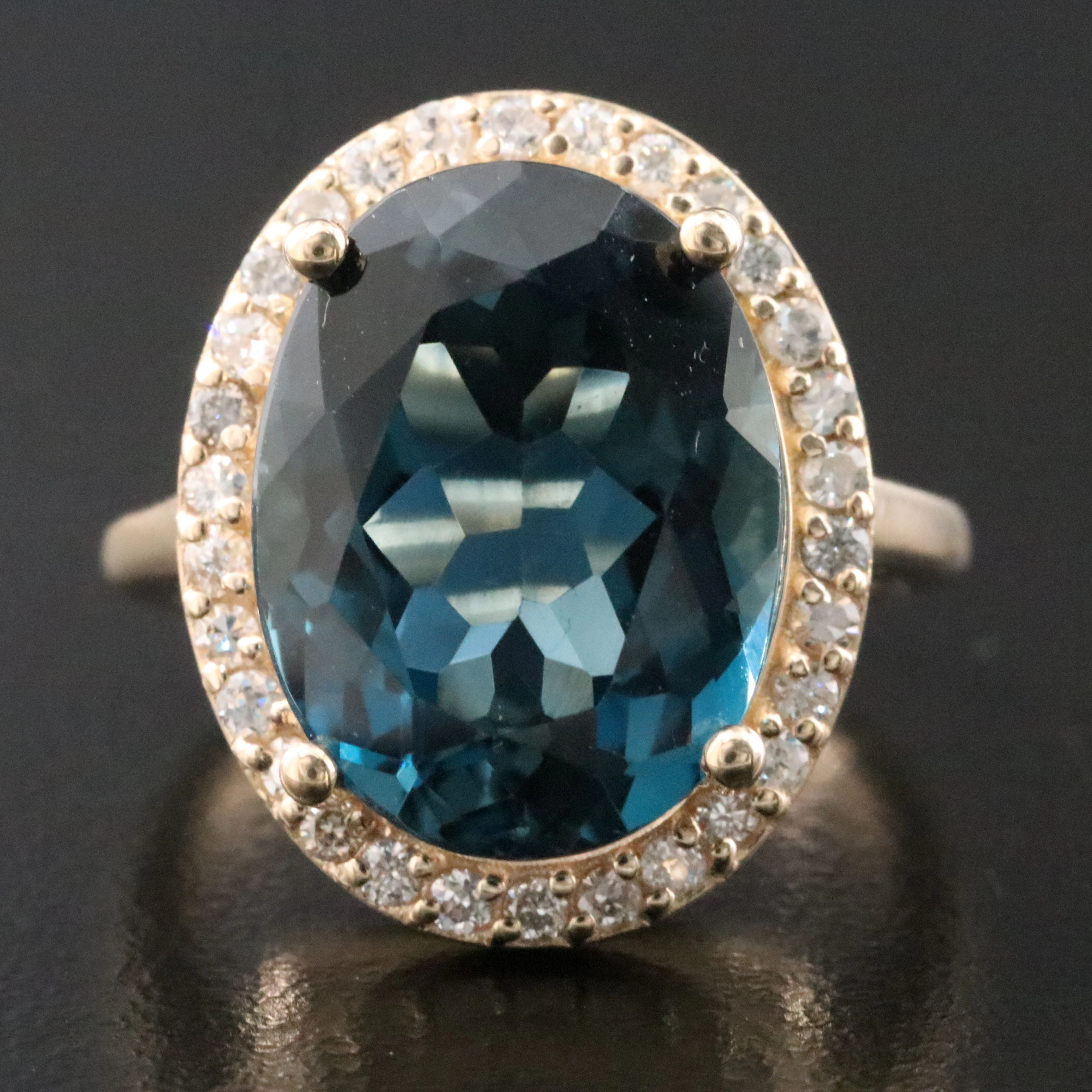 14K 11.07 CT London Blue Topaz and Diamond Ring