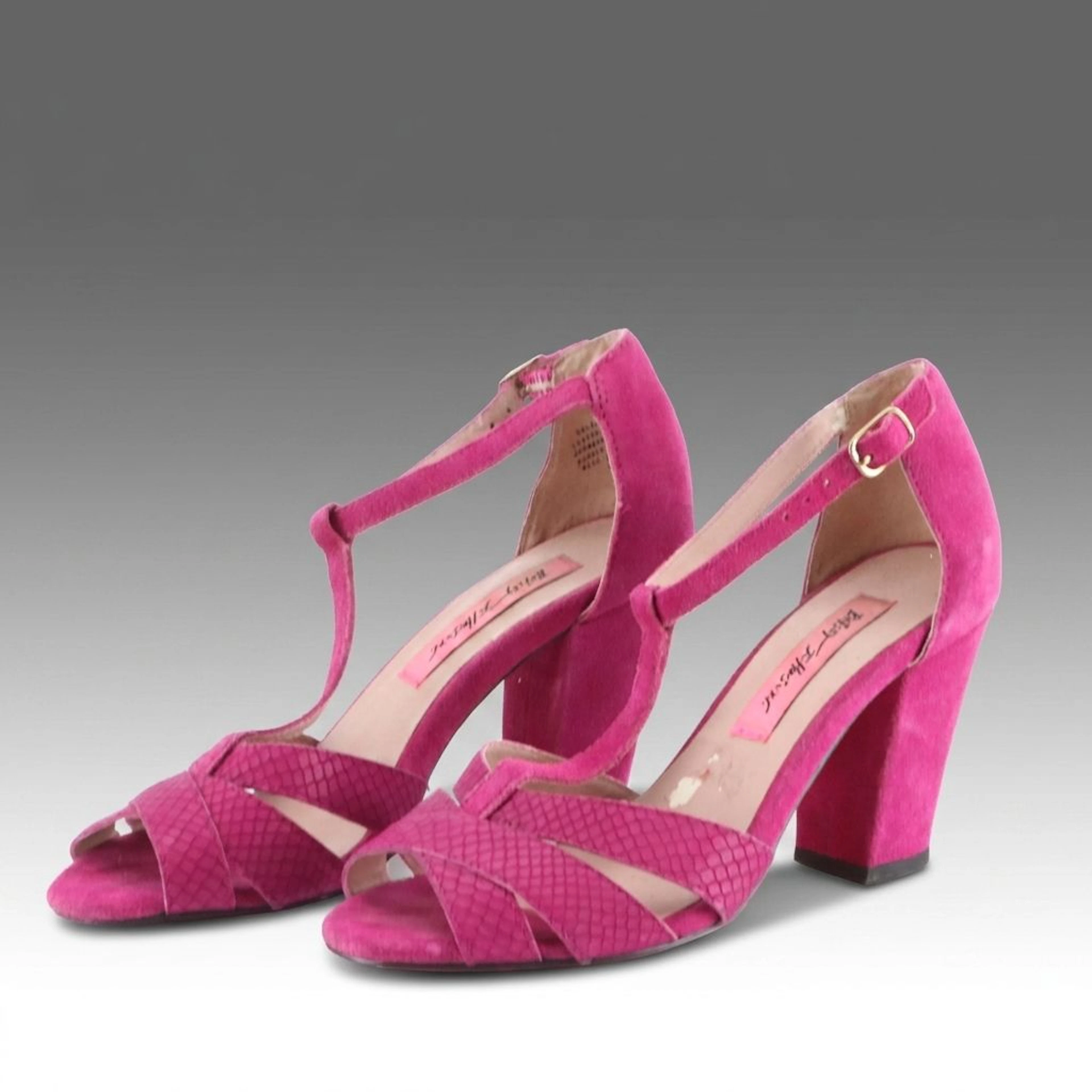 Betsey Johnson Nalaa Strappy Heeled Sandals in Hot Pink Suede