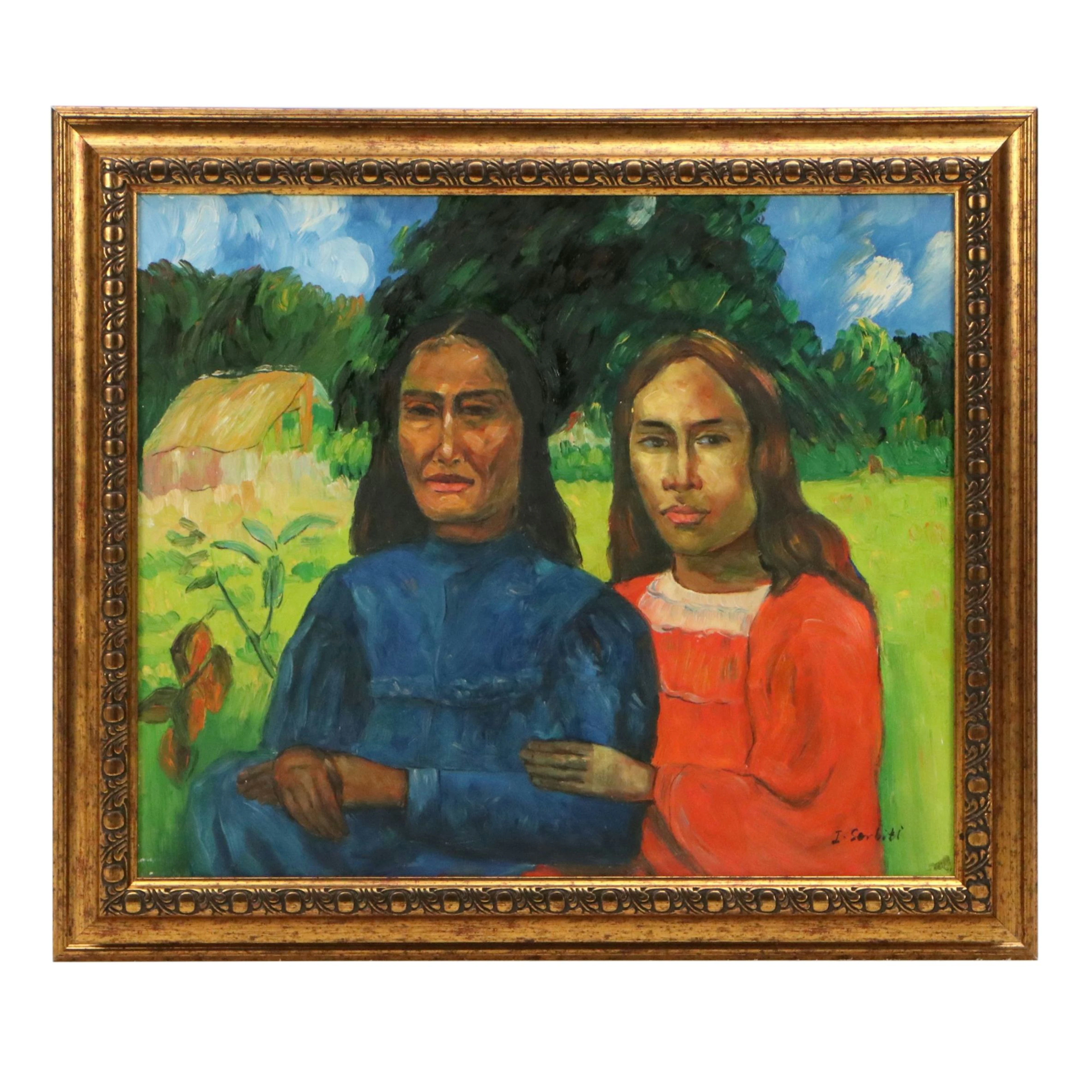 Copy Acrylic Painting After Paul Gauguin "Two Women"