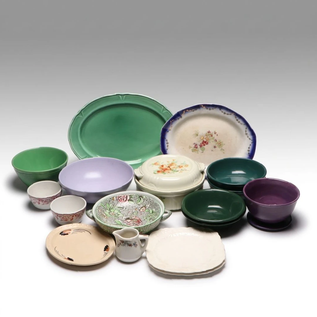 Hall's Casserole Dish, Century Stoneware Bowls with Platters and More Tableware