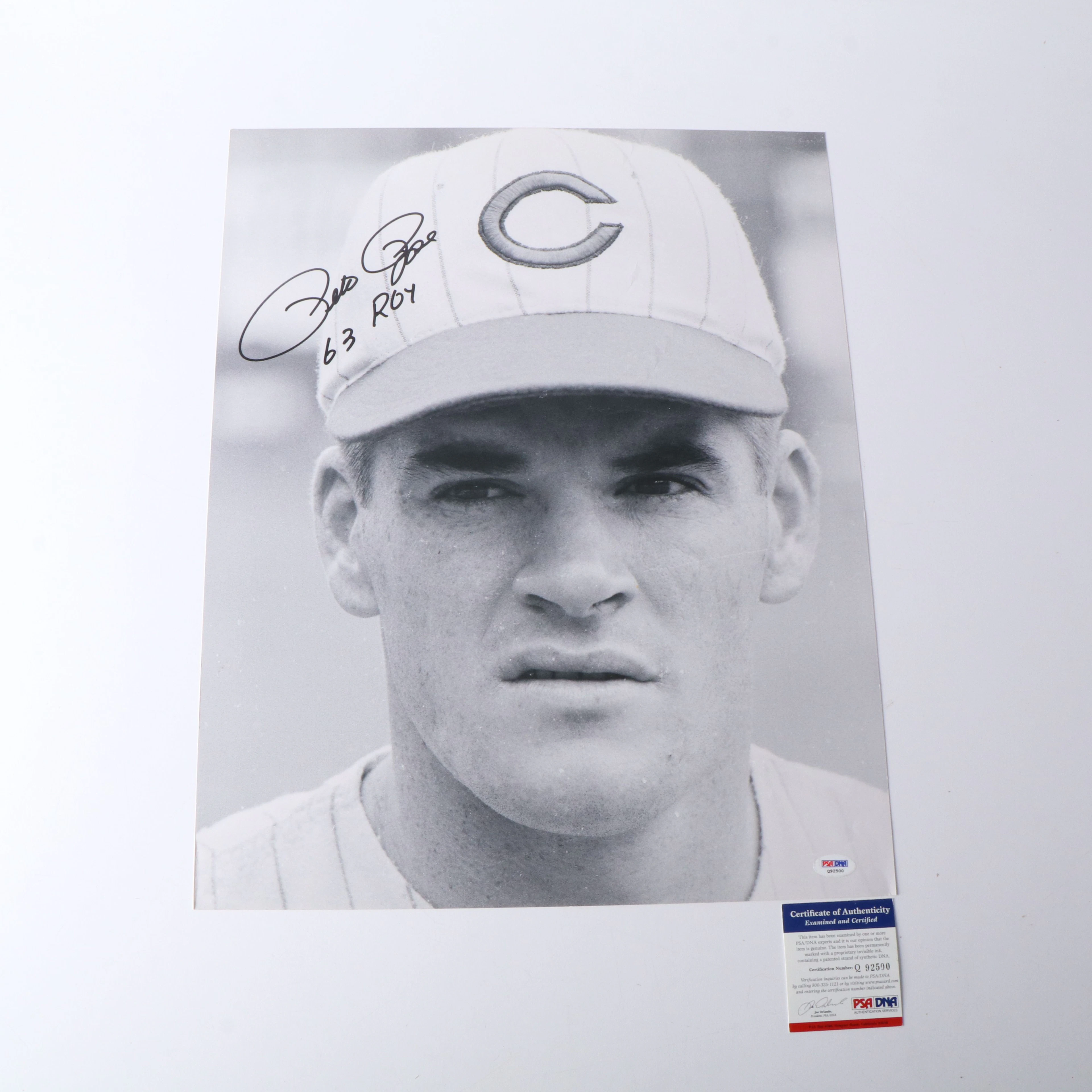 Pete Rose Signed "63 ROY" Cincinnati Reds Baseball Print, PSA